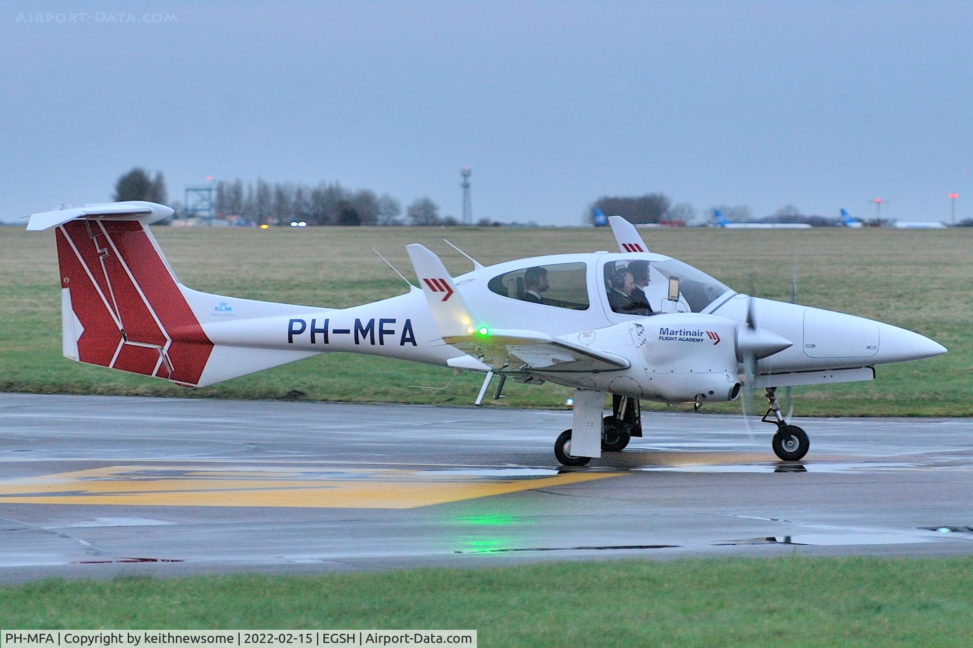 PH-MFA, Diamond DA-42NG Twin Star C/N 42.N009, Leaving Norwich for Rotterdam.