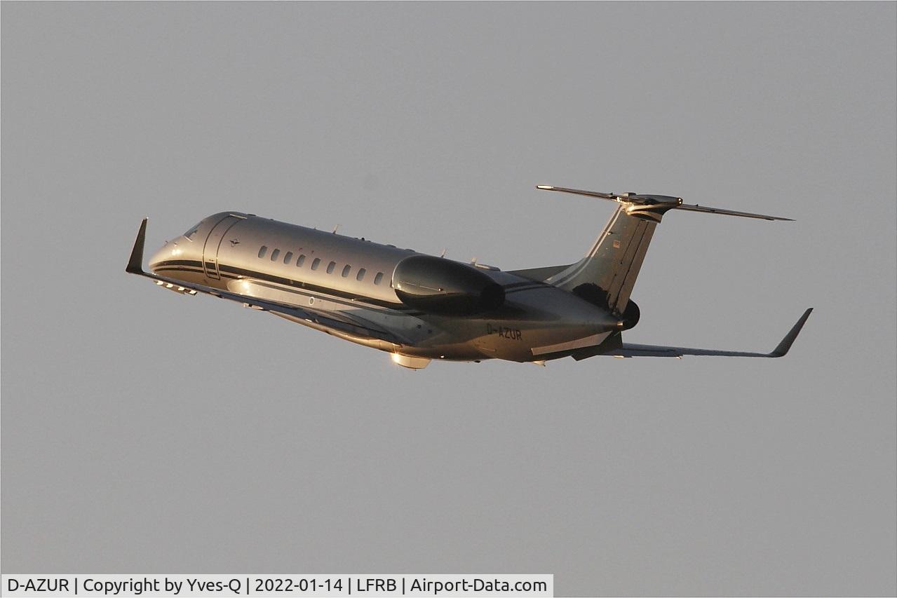 D-AZUR, 2016 Embraer EMB-135BJ Legacy 650 C/N 14501219, Embraer Legacy 650, Climbing from rwy 25L, Brest-Bretagne airport (LFRB-BES)