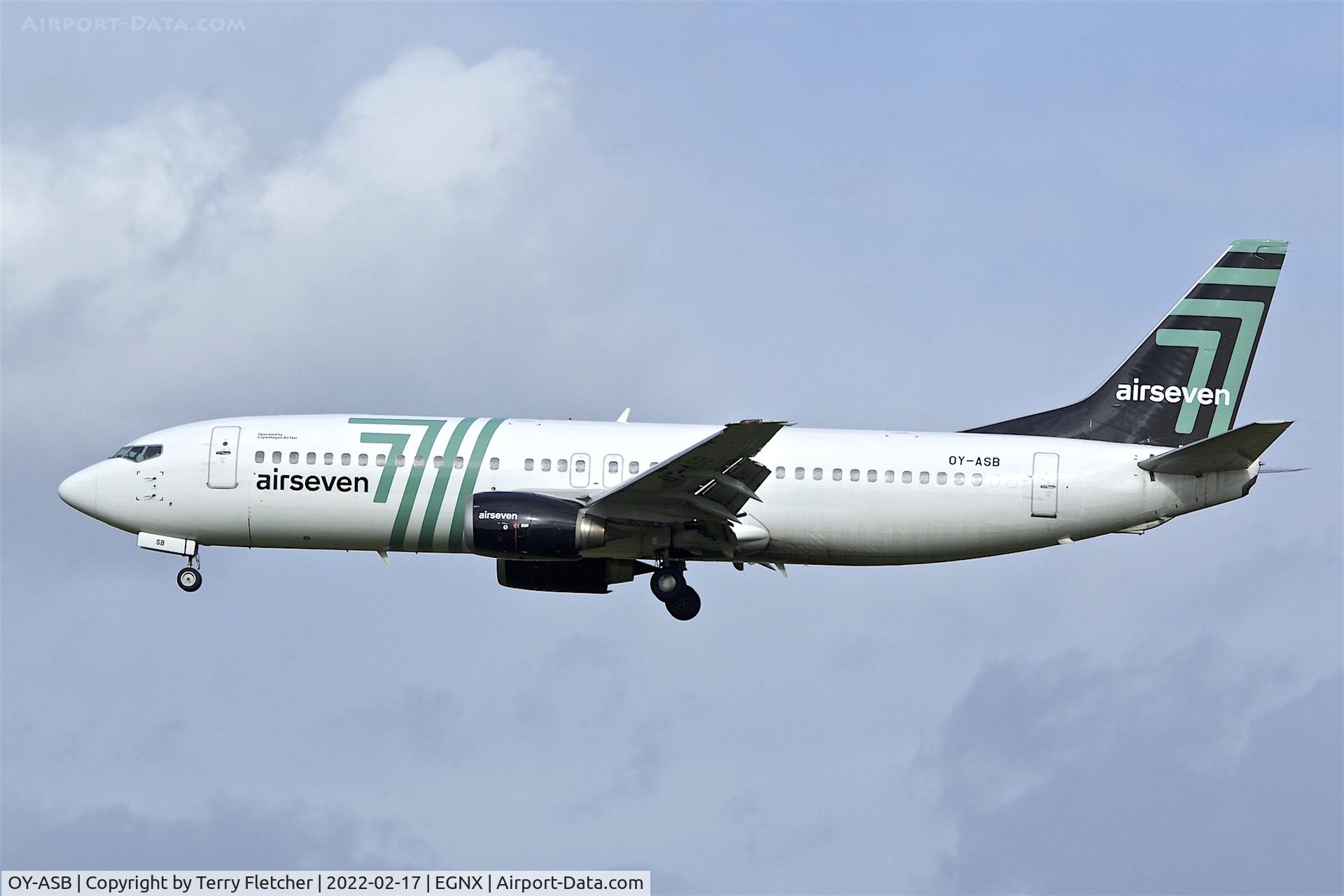 OY-ASB, 1992 Boeing 737-430 C/N 27007, Arriving at East Midlands airport
