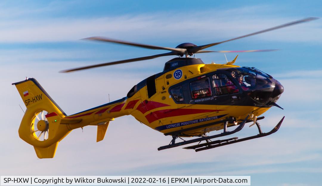 SP-HXW, 2010 Eurocopter EC-135P-2+ C/N 0943, Polish Medical Air Rescue helicopter, landing at Katowice-Muchowiec Airport
