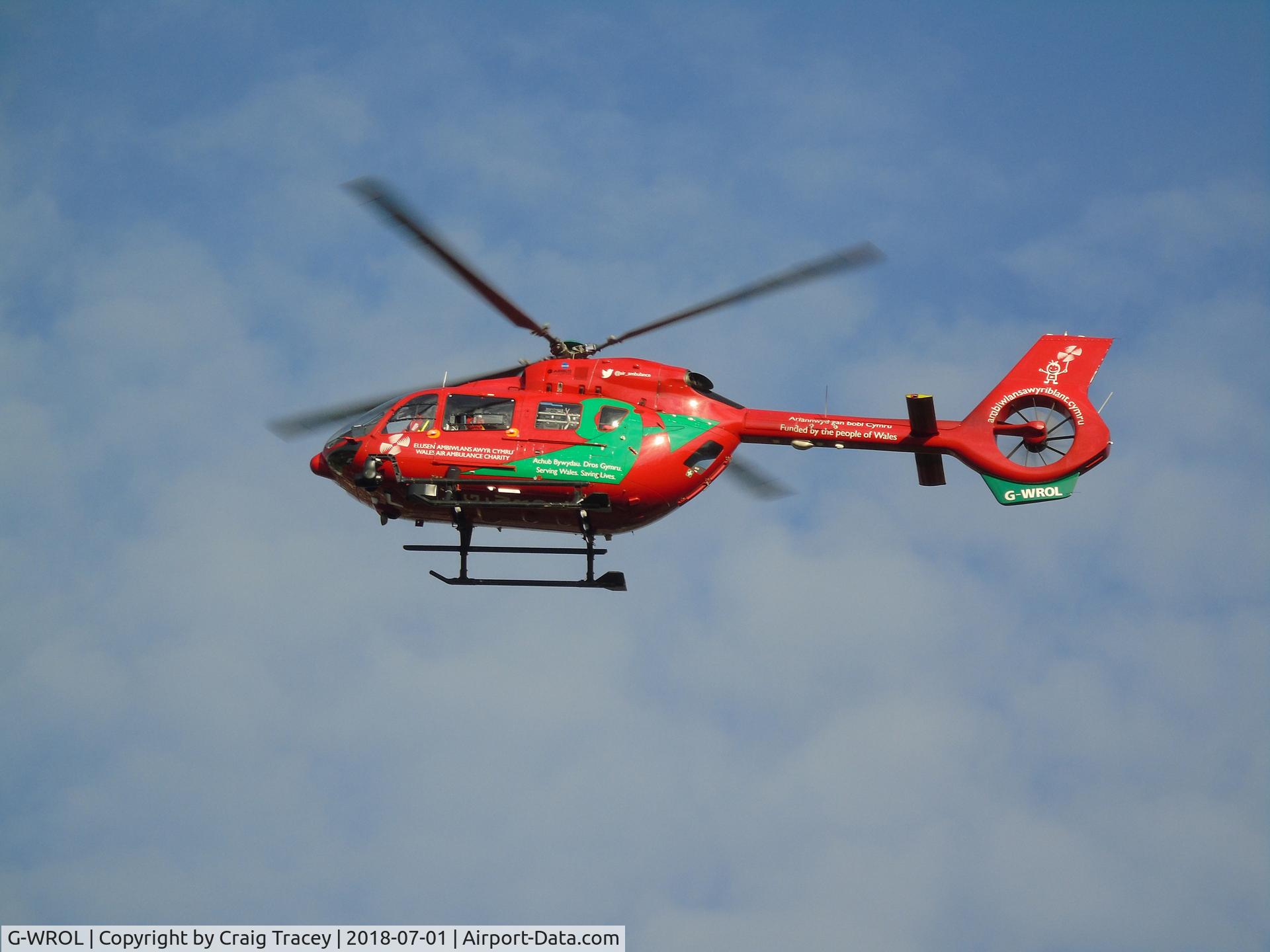 G-WROL, 2016 Airbus Helicopters H-145 (BK-117D-2) C/N 20115, Babcock MCS, Wales air ambulance Airbus H145 from Caernarfon seen here landing at the University hospital of Stoke on Trent.
