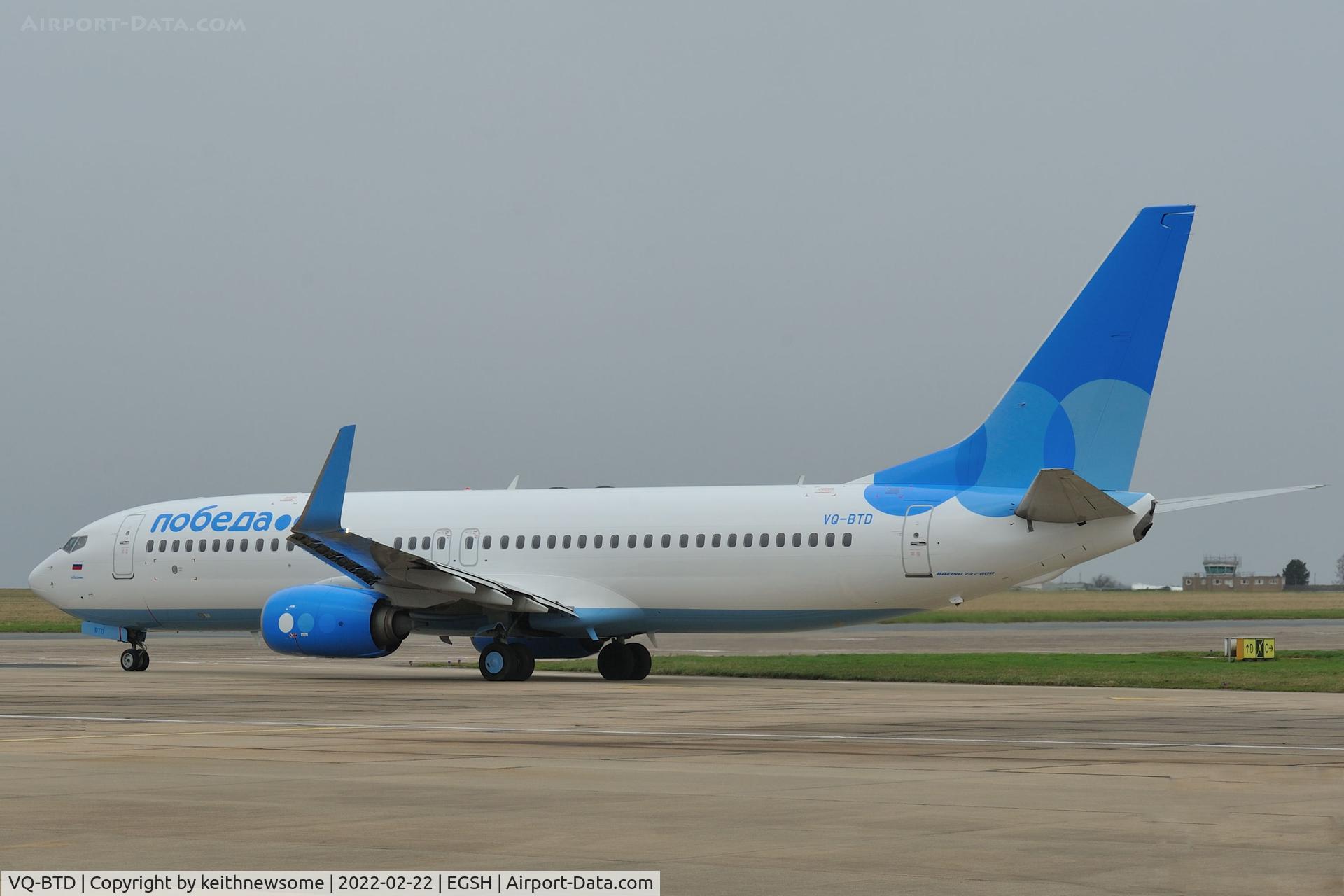 VQ-BTD, 2014 Boeing 737-8MA C/N 43664, Leaving Norwich for Moscow following paintwork.