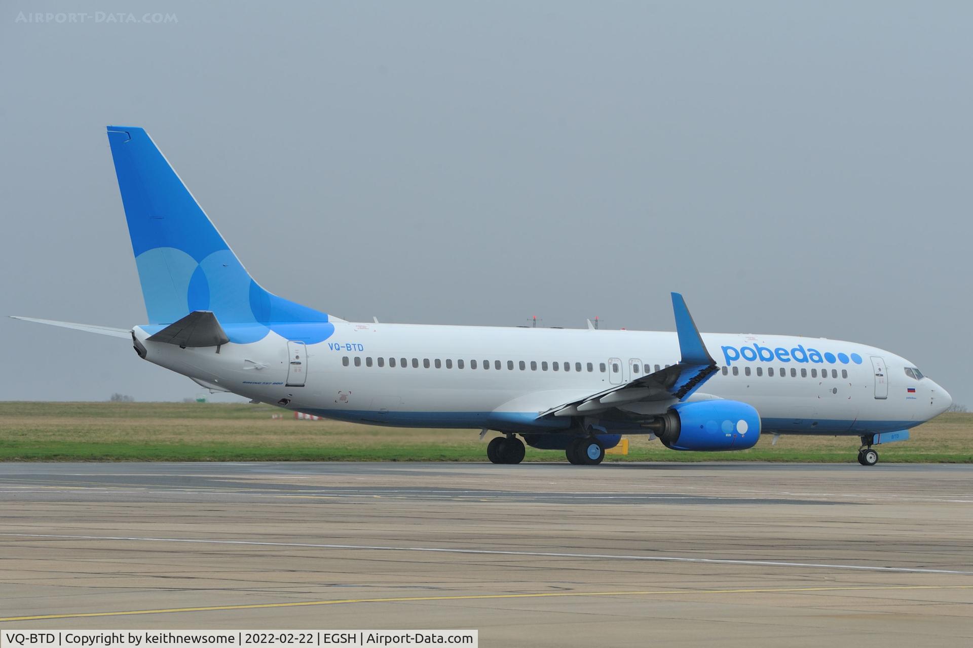 VQ-BTD, 2014 Boeing 737-8MA C/N 43664, Leaving Norwich for Moscow following paintwork.