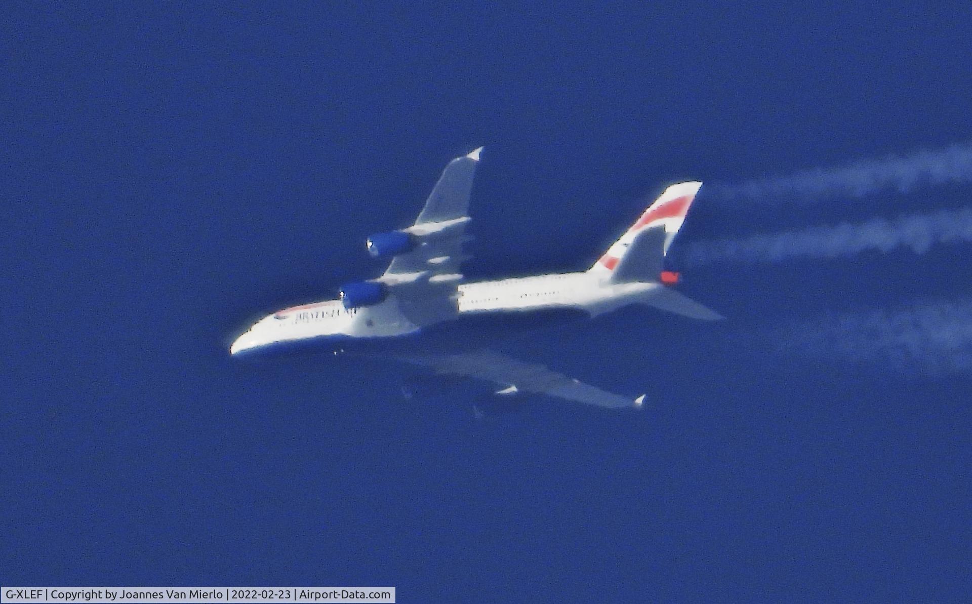 G-XLEF, 2013 Airbus A380-841 C/N 151, Cruising over Belgium heading home