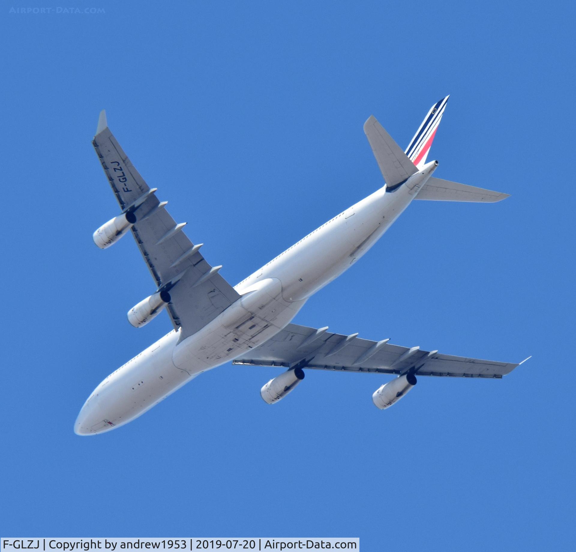 F-GLZJ, 1997 Airbus A340-313X C/N 186, F-GLZJ over the Bristol Channel.