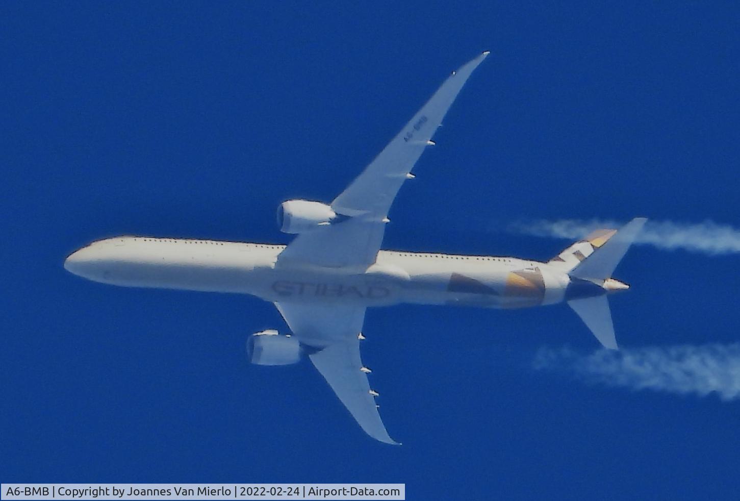 A6-BMB, 2018 Boeing 787-10 Dreamliner C/N 60756, Cruising over Belgium