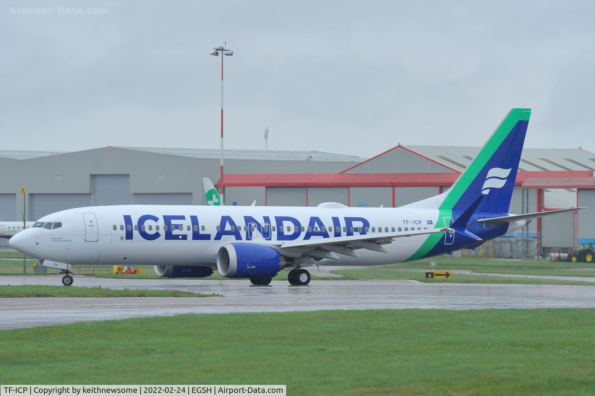 TF-ICP, 2019 Boeing 737-8 MAX C/N 44360, Leaving Norwich for Keflavik following paintwork.