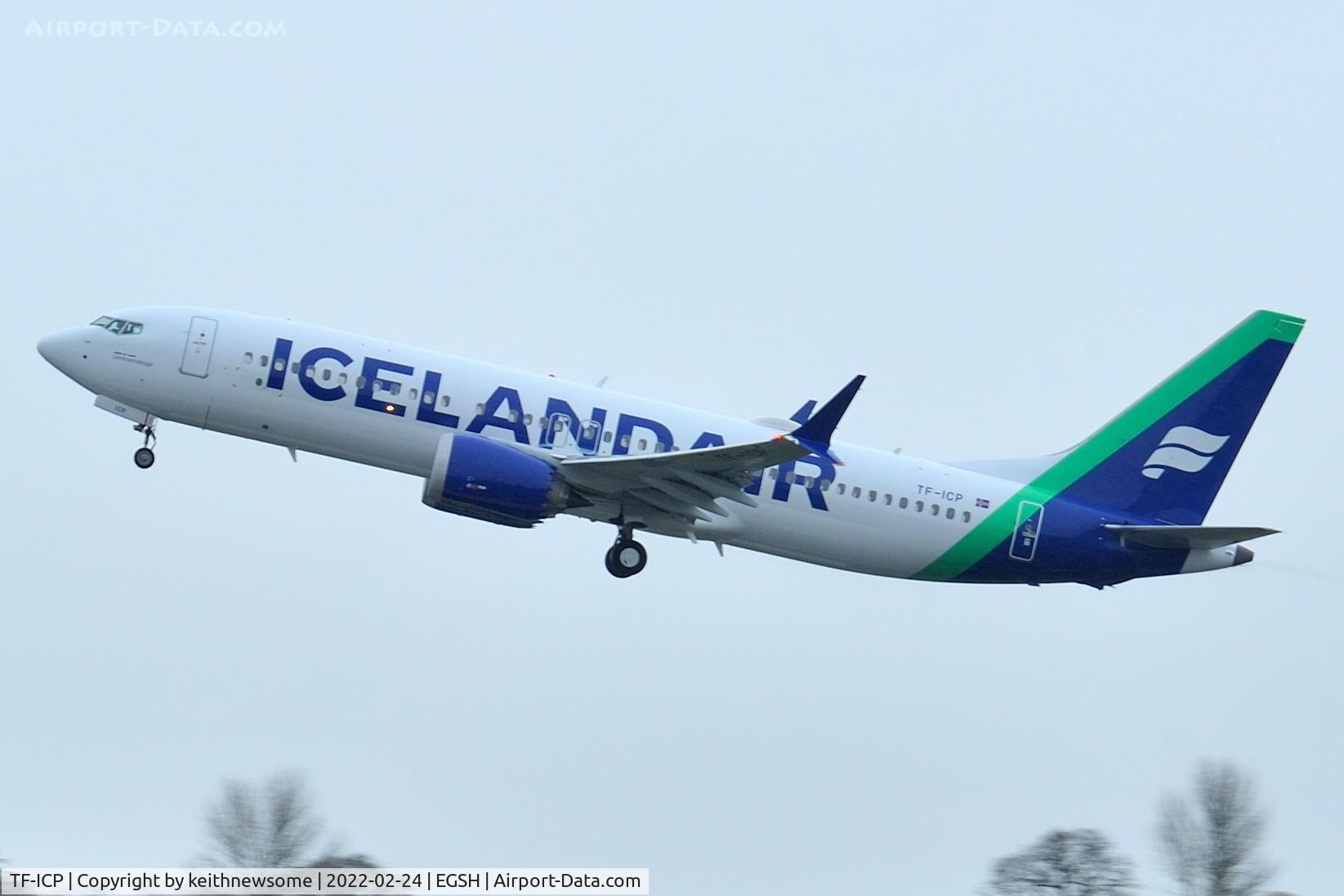 TF-ICP, 2019 Boeing 737-8 MAX C/N 44360, Leaving Norwich for Keflavik following paintwork.