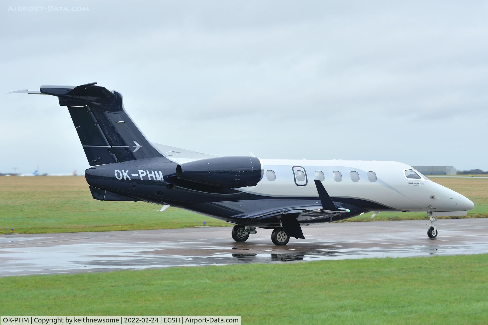 OK-PHM, 2018 Embraer EMB-505 Phenom 300 C/N 50500445, Leaving Norwich for Malaga.
