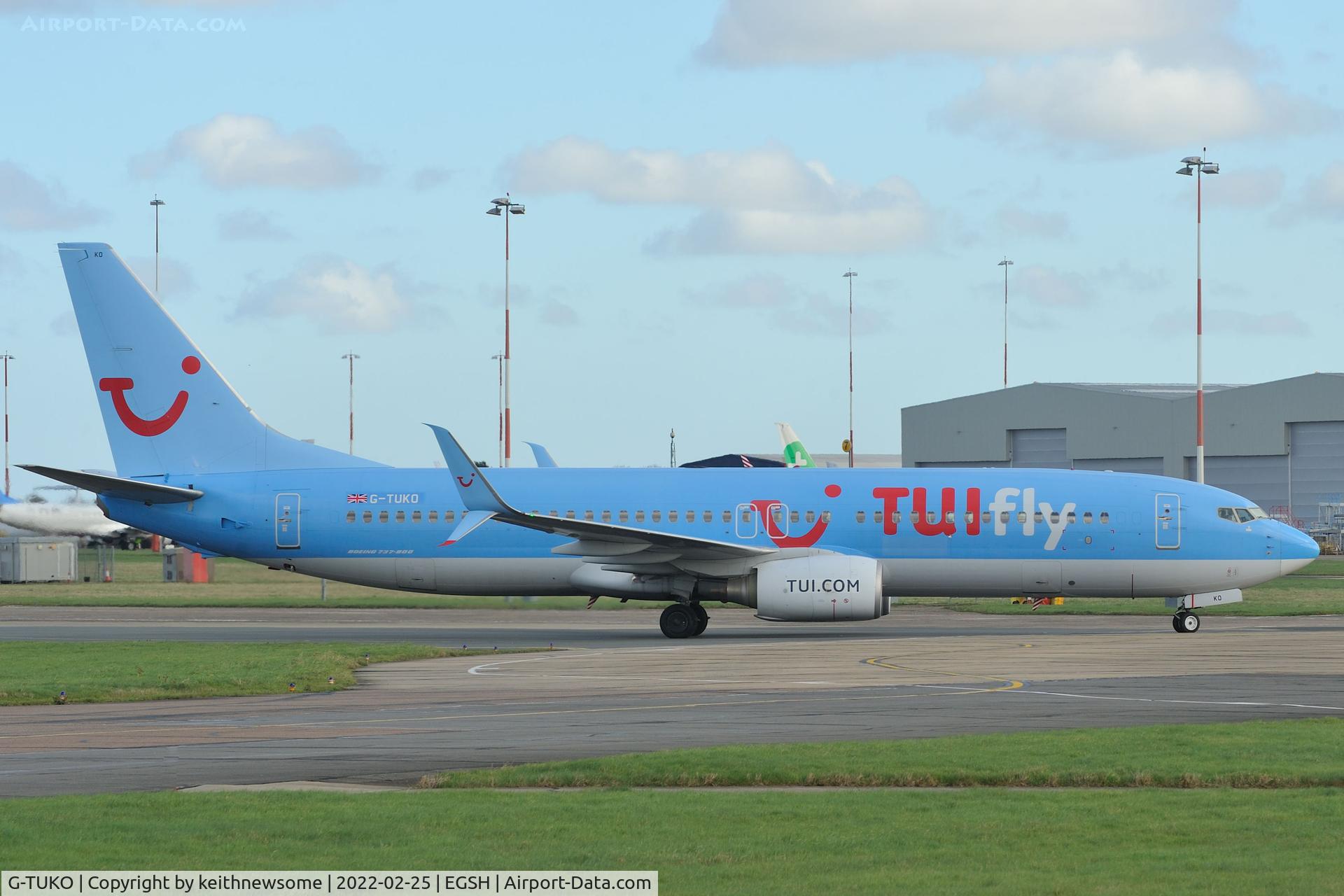 G-TUKO, 2011 Boeing 737-8K5 C/N 37259, Arriving at Norwich from Tenerife.