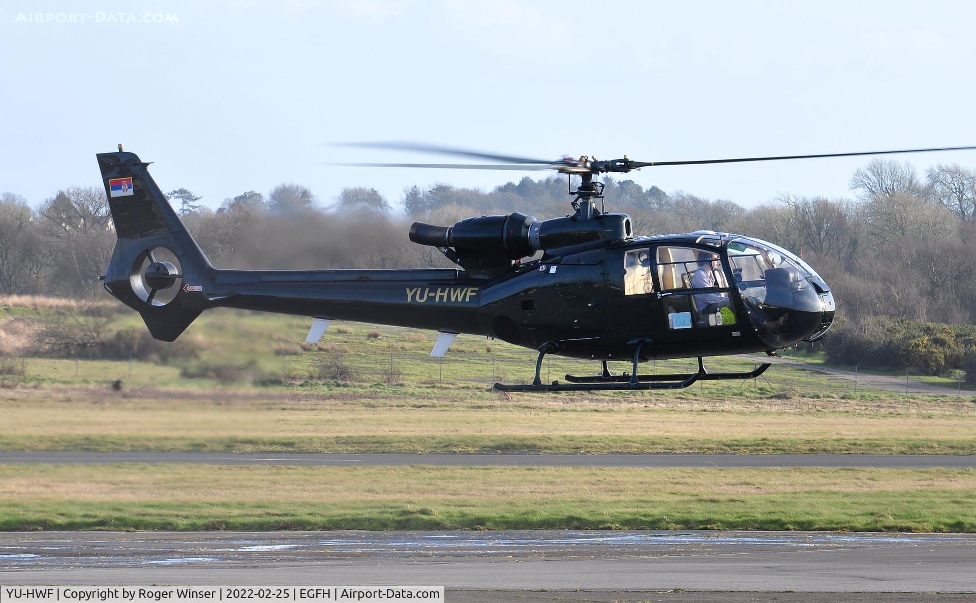 YU-HWF, 1977 Aerospatiale SA-341G Gazelle C/N 1407, Visiting Gazelle departing.