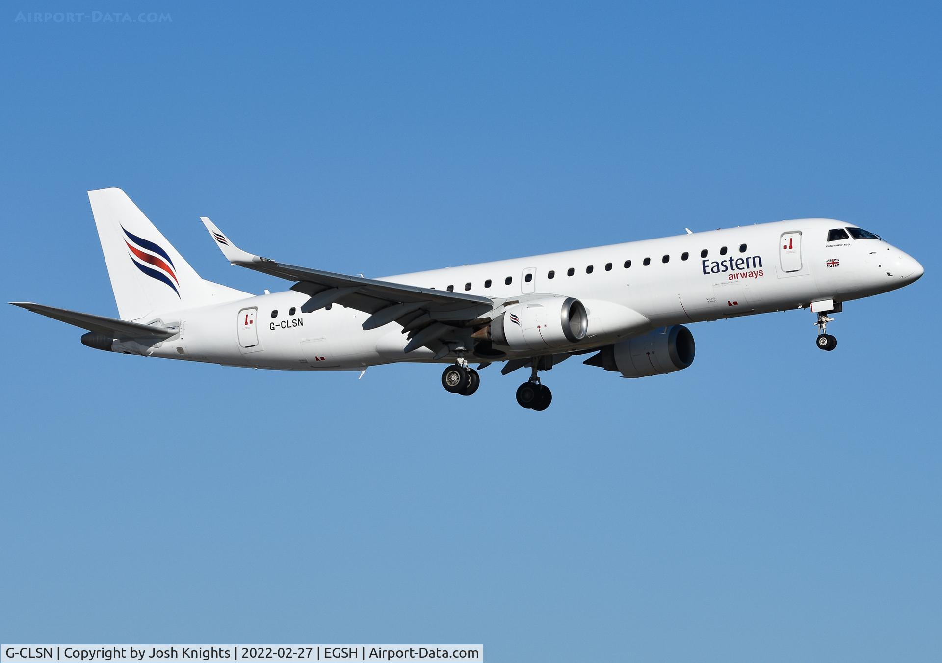G-CLSN, 2007 Embraer 190LR (ERJ-190-100LR) C/N 19000130, Arriving At Norwich.
