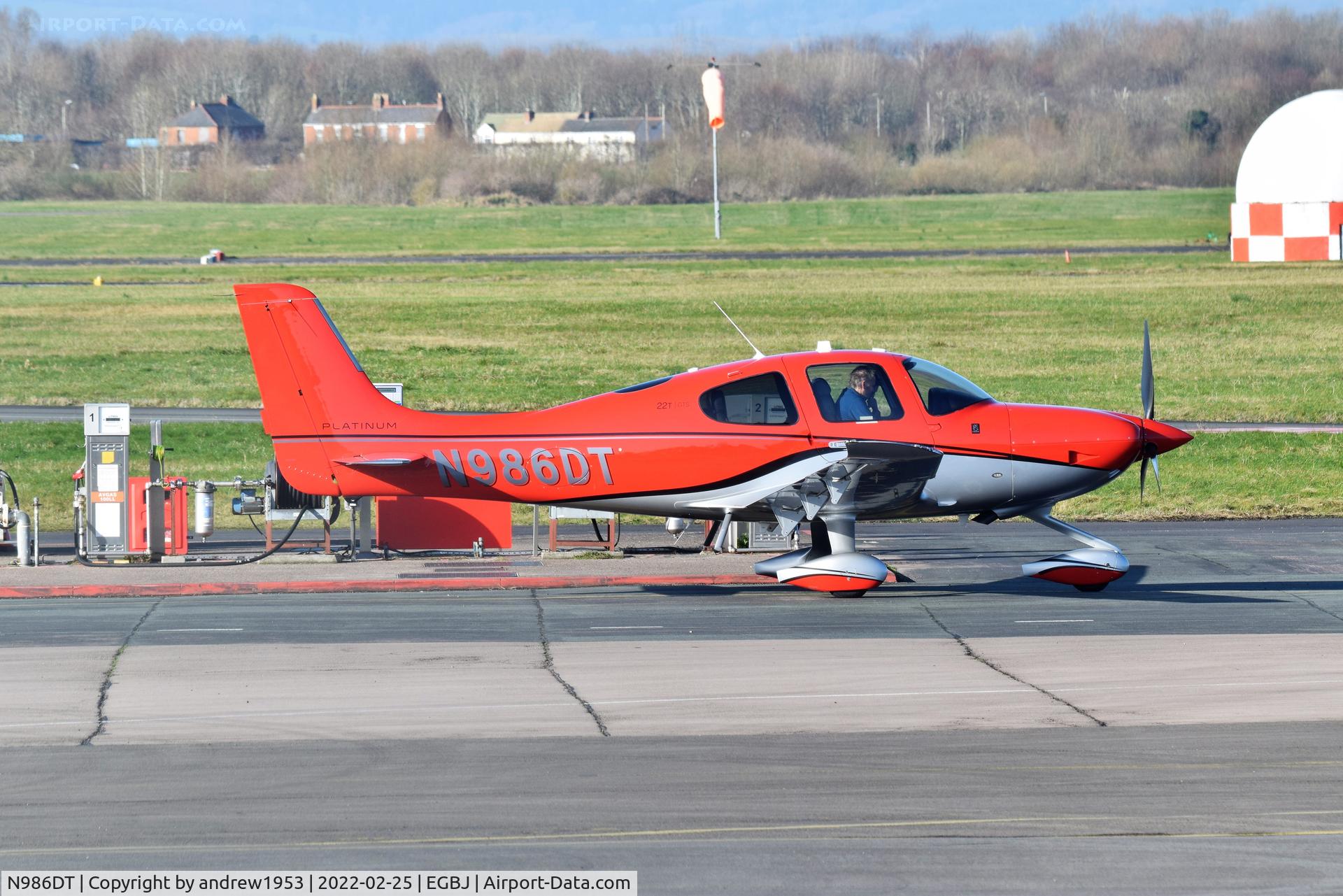 N986DT, 2017 Cirrus SR-22T G6-GTS Platinum C/N 1630, N986DT at Gloucestershire Airport.
