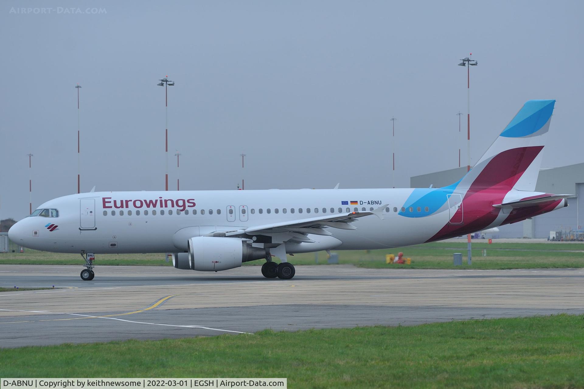 D-ABNU, 2005 Airbus A320-214 C/N 2591, Leaving Norwich for Dusseldorf following paintwork.