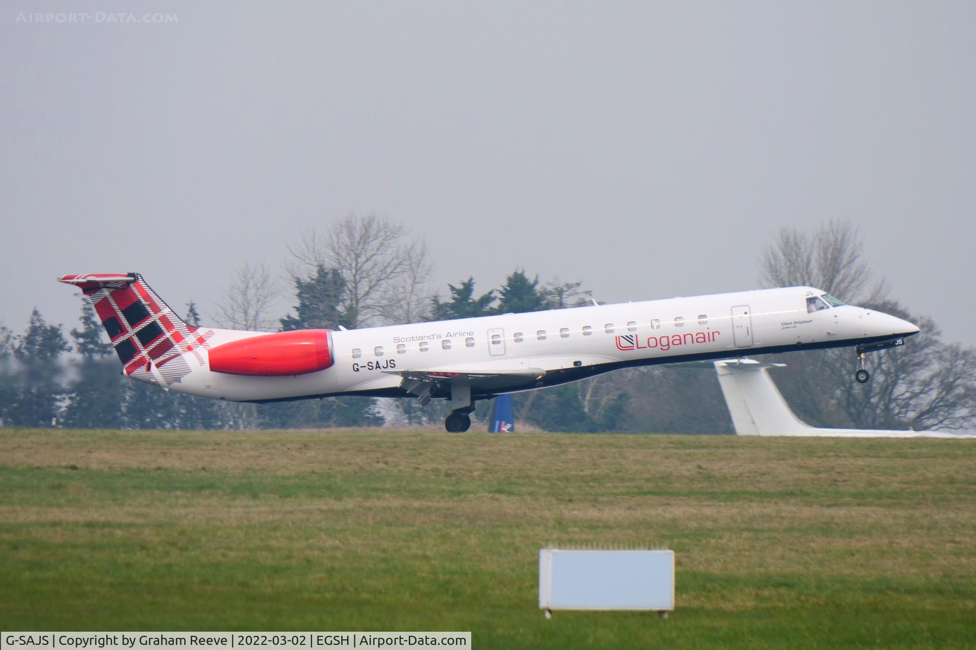 G-SAJS, 2001 Embraer EMB-145EP (ERJ-145EP) C/N 145390, Landing at Norwich.