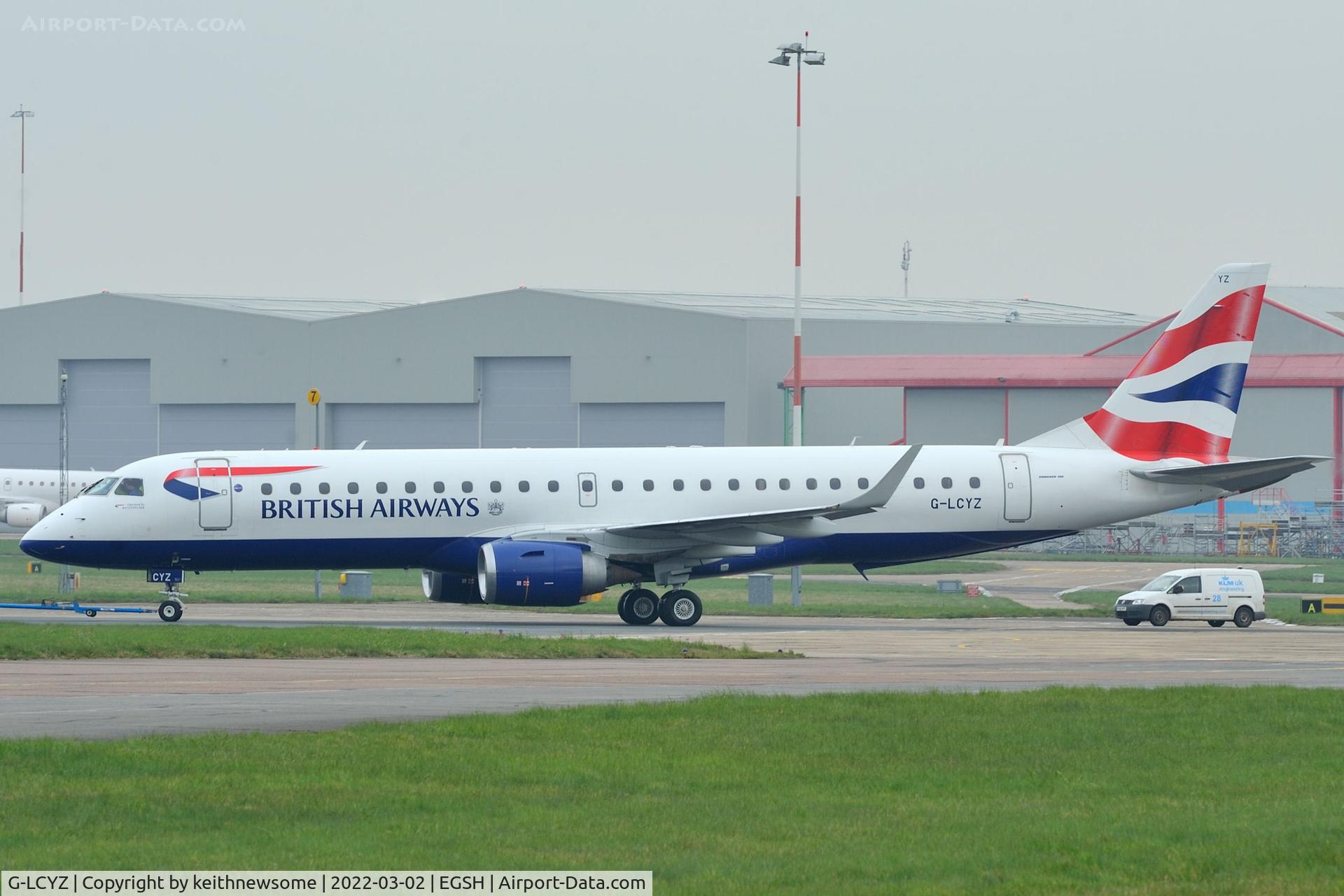 G-LCYZ, 2011 Embraer 190LR (ERJ-190-100LR) C/N 19000404, Maintenance / Engineering movement.