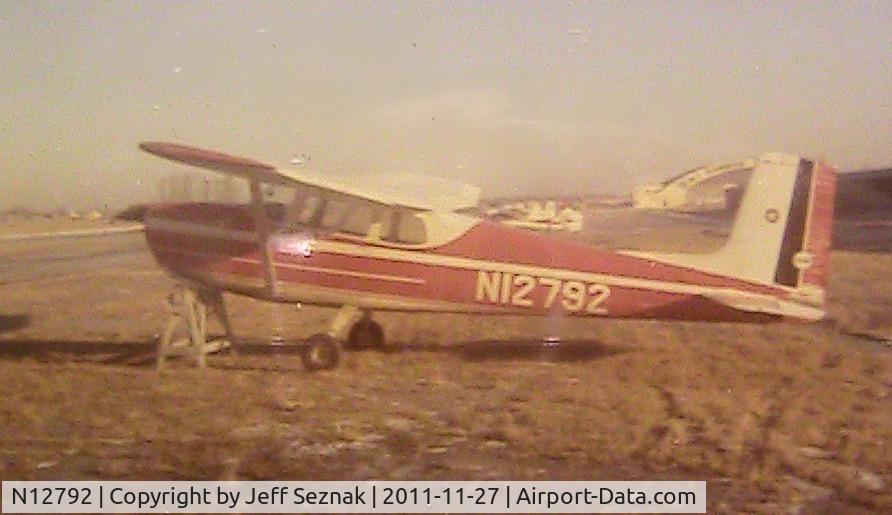 N12792, 1958 Cessna 175 Skylark C/N 55542, Sitting at Sky Harbor (Northbrook, IL.) Airport after the nose gear pooped off in 1972
