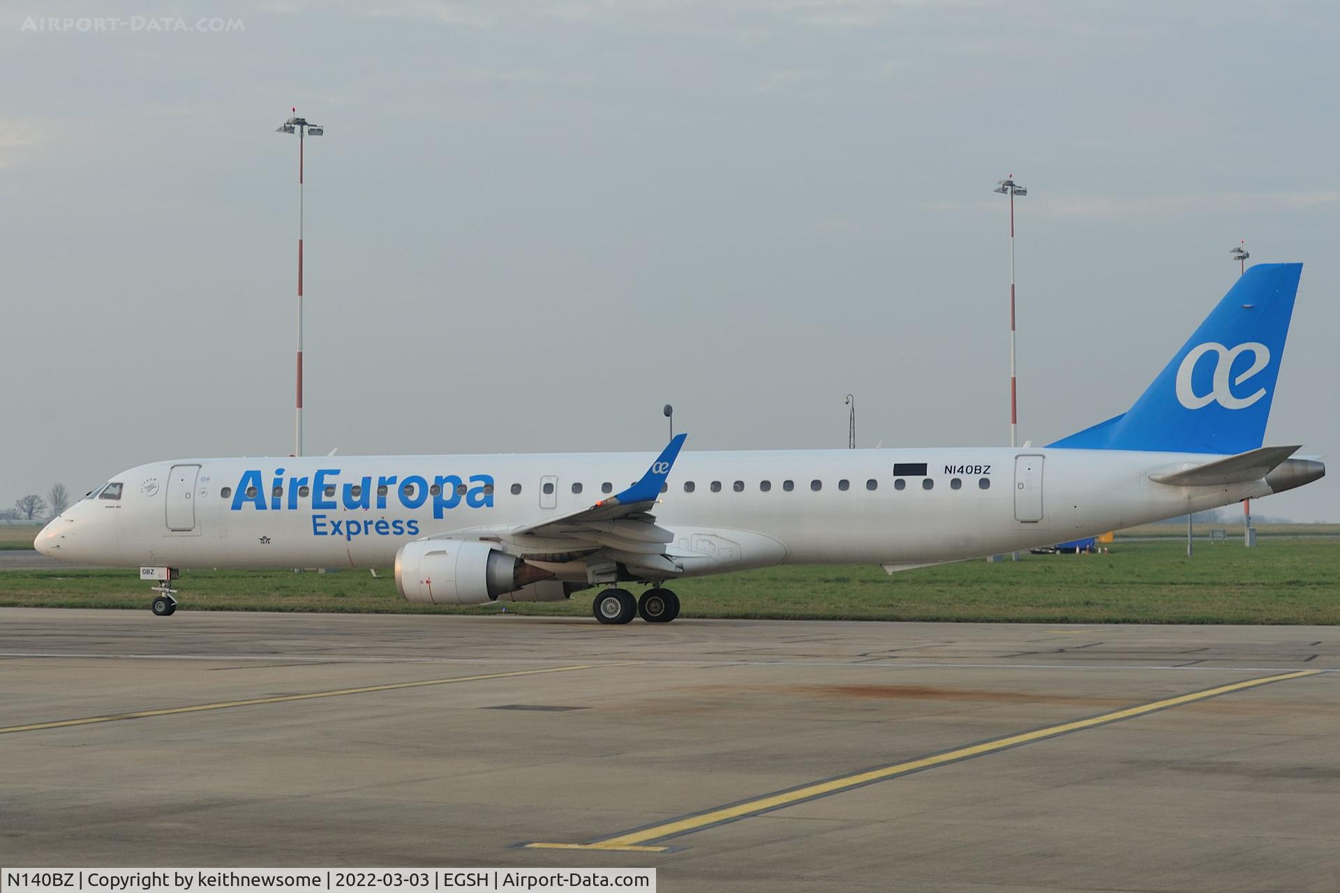 N140BZ, 2009 Embraer ERJ 190-200LR (ERJ-195) C/N 19000245, Leaving Norwich for Keflavik.