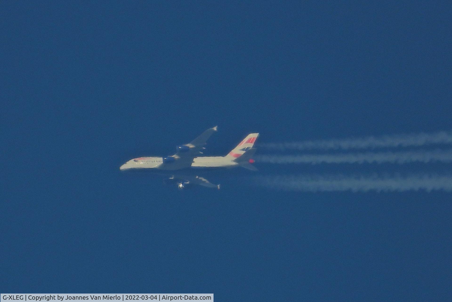 G-XLEG, 2014 Airbus A380-841 C/N 161, Cruising over Belgium DXB-LHR