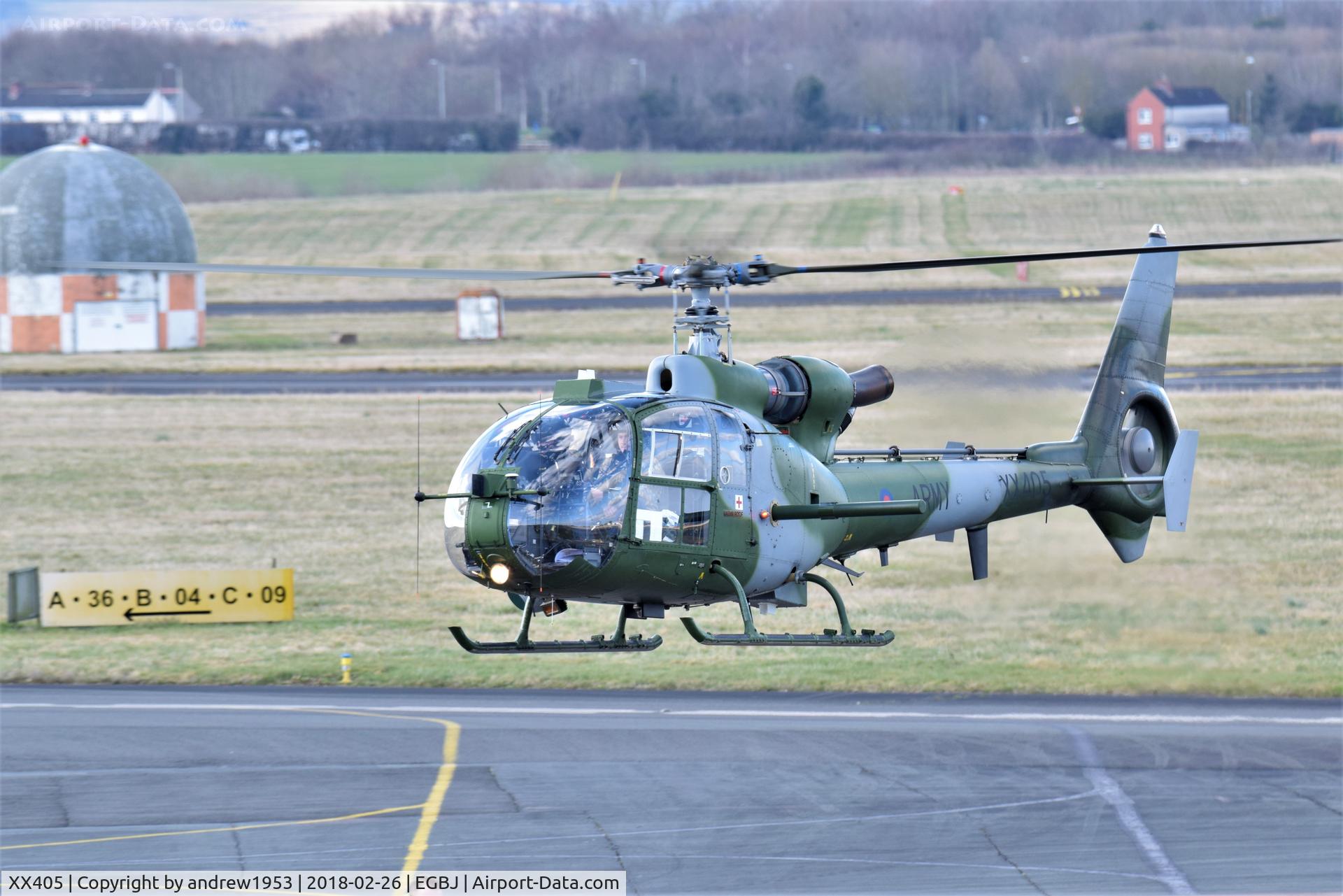 XX405, 1975 Westland SA-341B Gazelle AH1 C/N 1343, XX405 at Gloucestershire Airport.