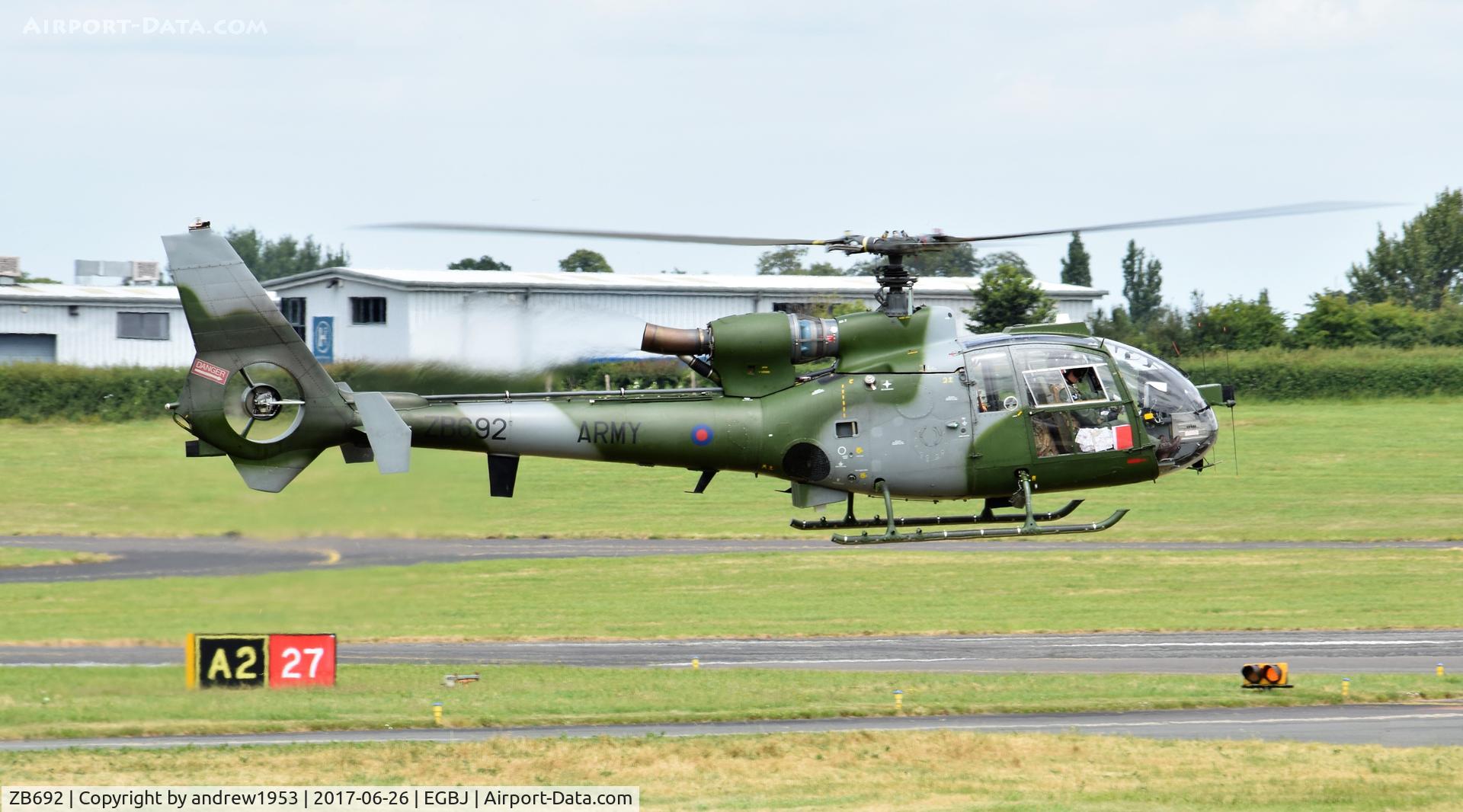 ZB692, Westland SA-341B Gazelle AH1 C/N WA2007, ZB692 at Gloucestershire Airport.