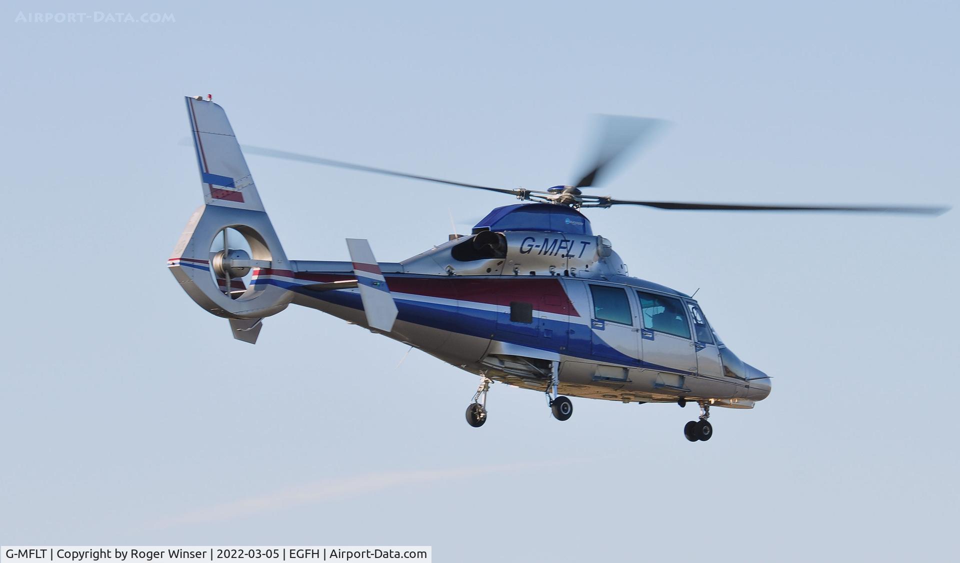 G-MFLT, 2008 Eurocopter AS-365N-2 Dauphin 2 C/N 6806, Visiting helicopter departing Runway 04.