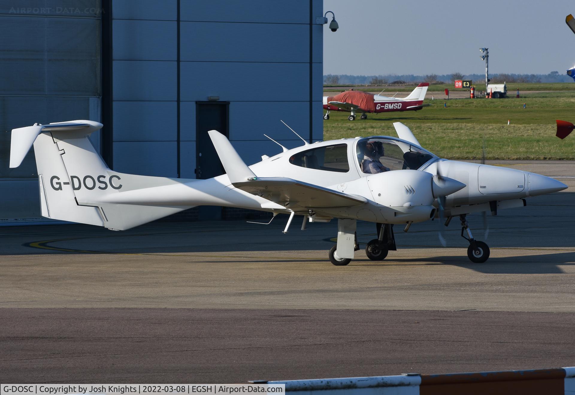 G-DOSC, Diamond DA-42M Twin Star C/N 42M.001, Departing Norwich.