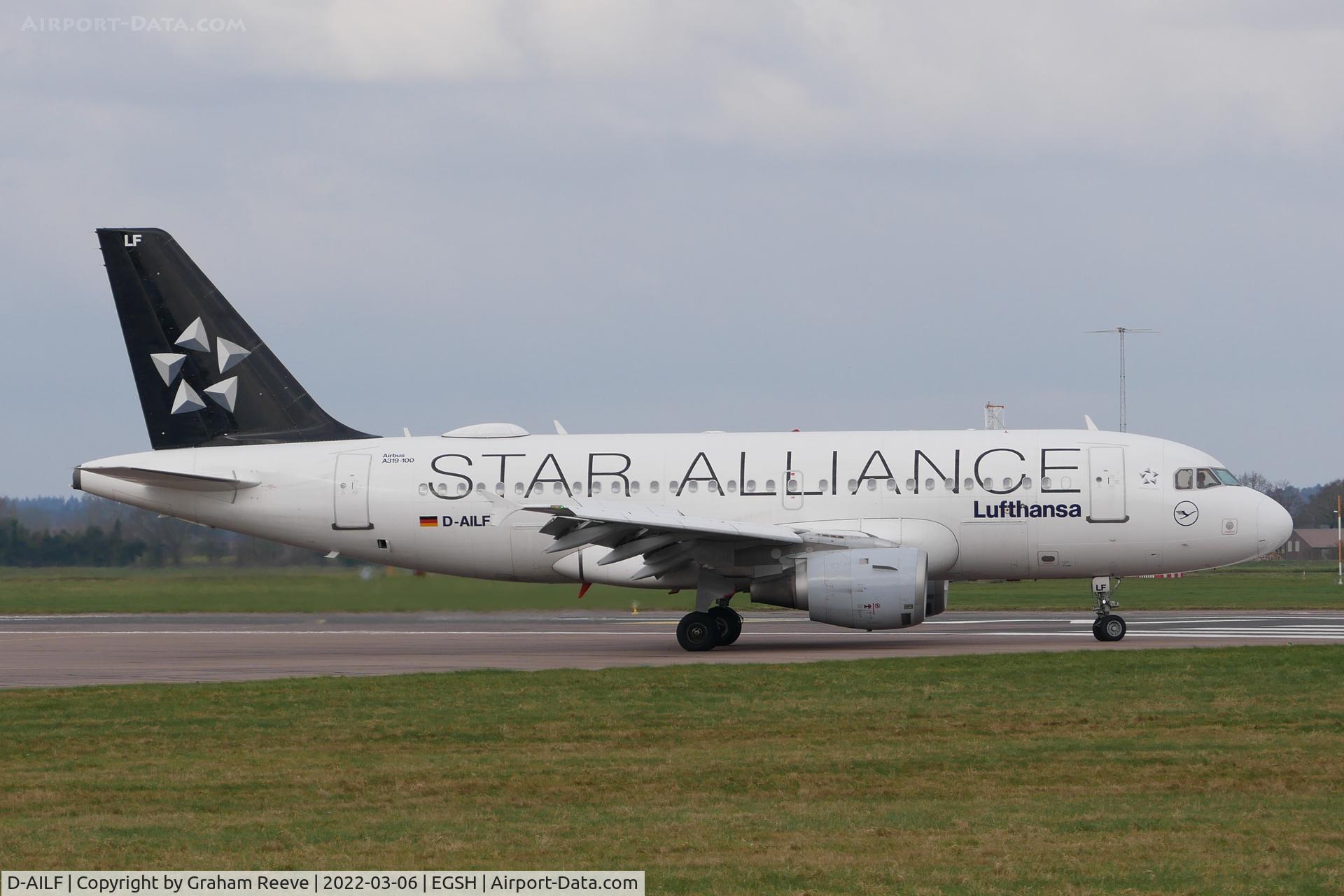 D-AILF, 1996 Airbus A319-114 C/N 636, Just landed at Norwich.