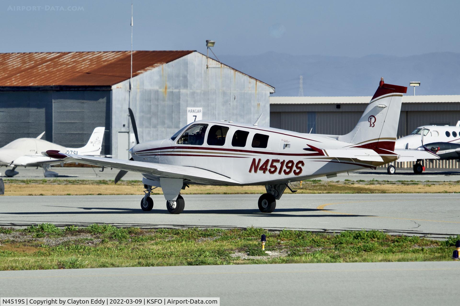 N4519S, 1975 Beech A36 Bonanza 36 C/N E-719, San Carlos Airport in California 2022.