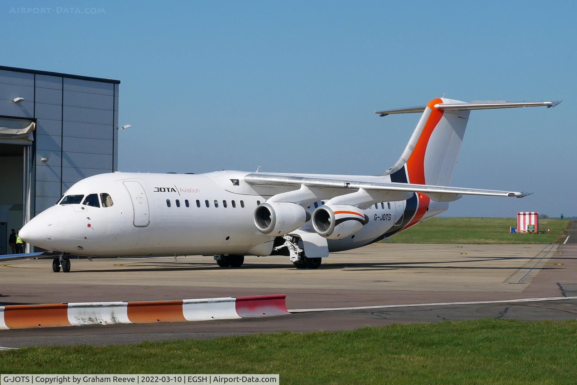 G-JOTS, 1999 British Aerospace Avro 146-RJ100 C/N E3355, Just landed at Norwich, with the Chelsea football team onboard.
