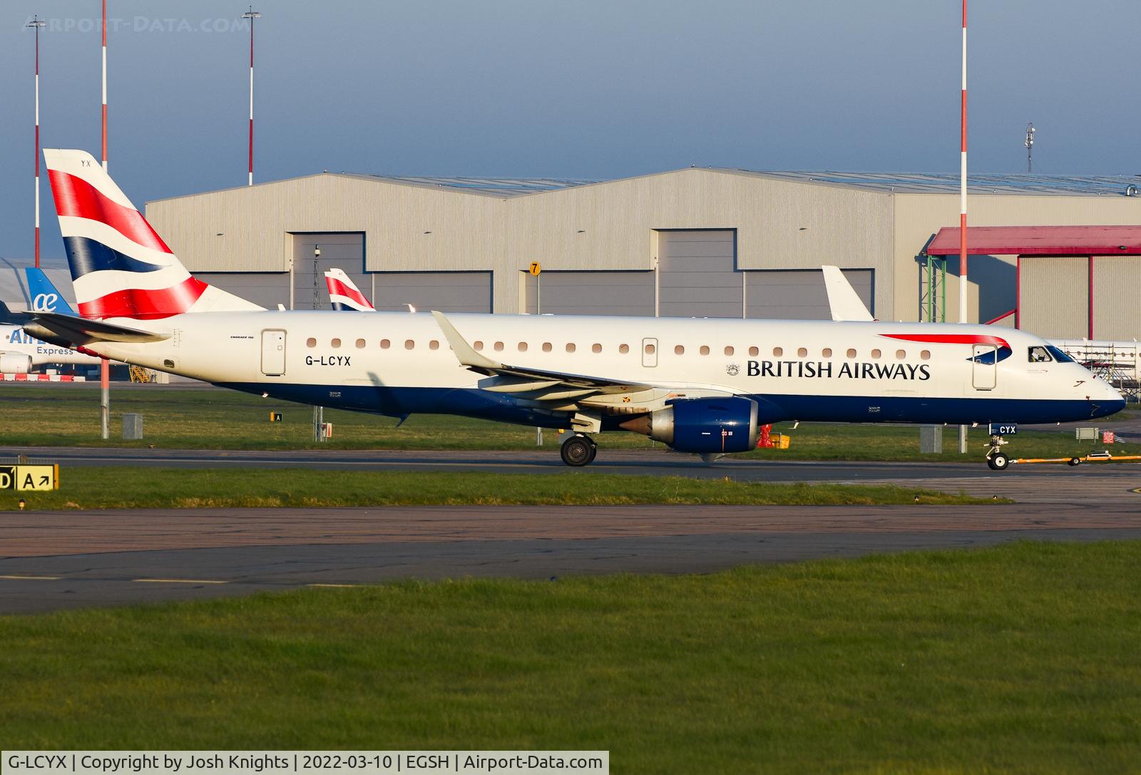 G-LCYX, 2008 Embraer 190LR (ERJ-190-100LR) C/N 19000178, On Tug To The KLMUK Engineering Line.