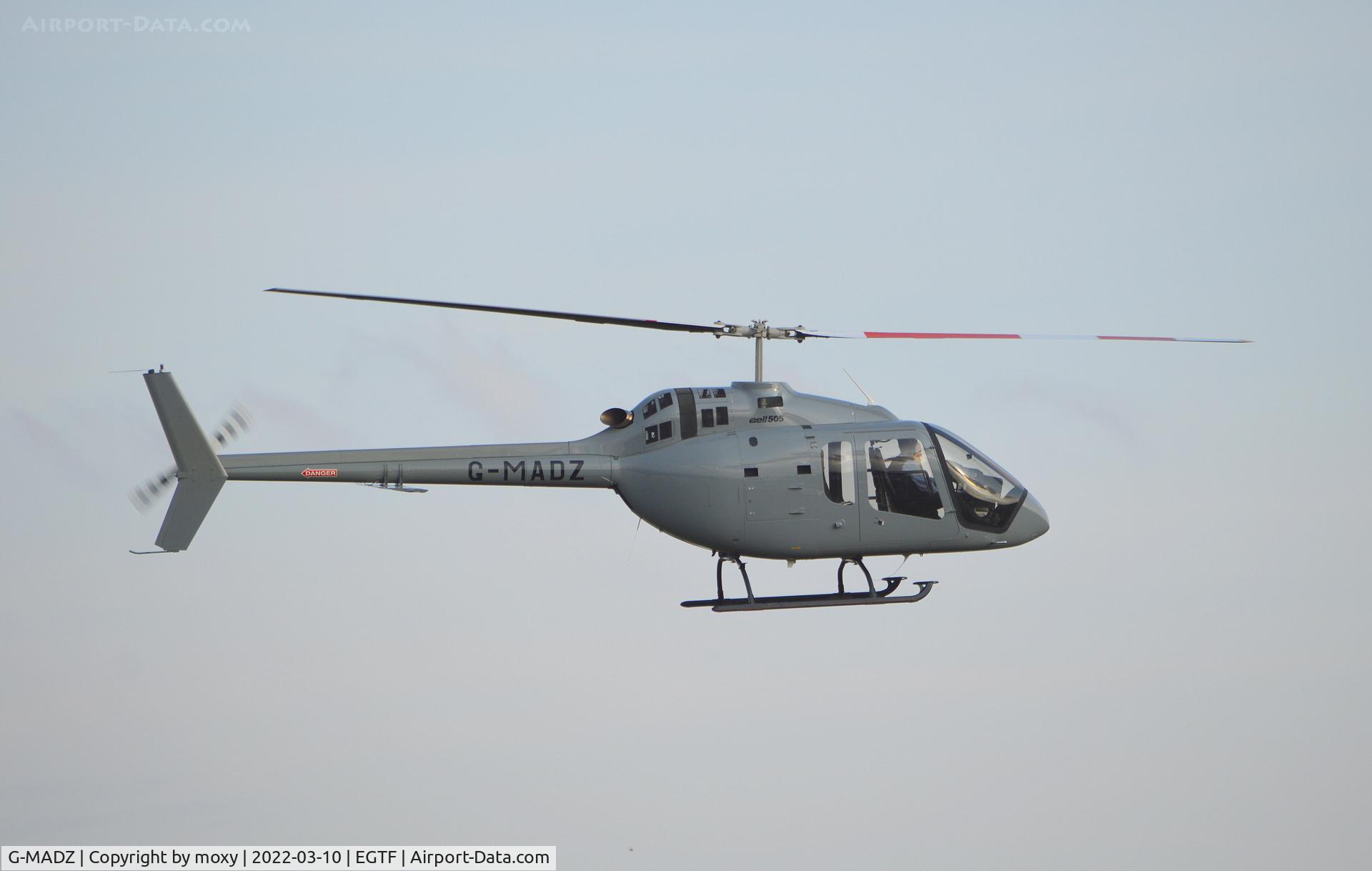 G-MADZ, 2019 Bell 505 Jet Ranger X C/N 65179, Bell 505 at departing Fairoaks.
