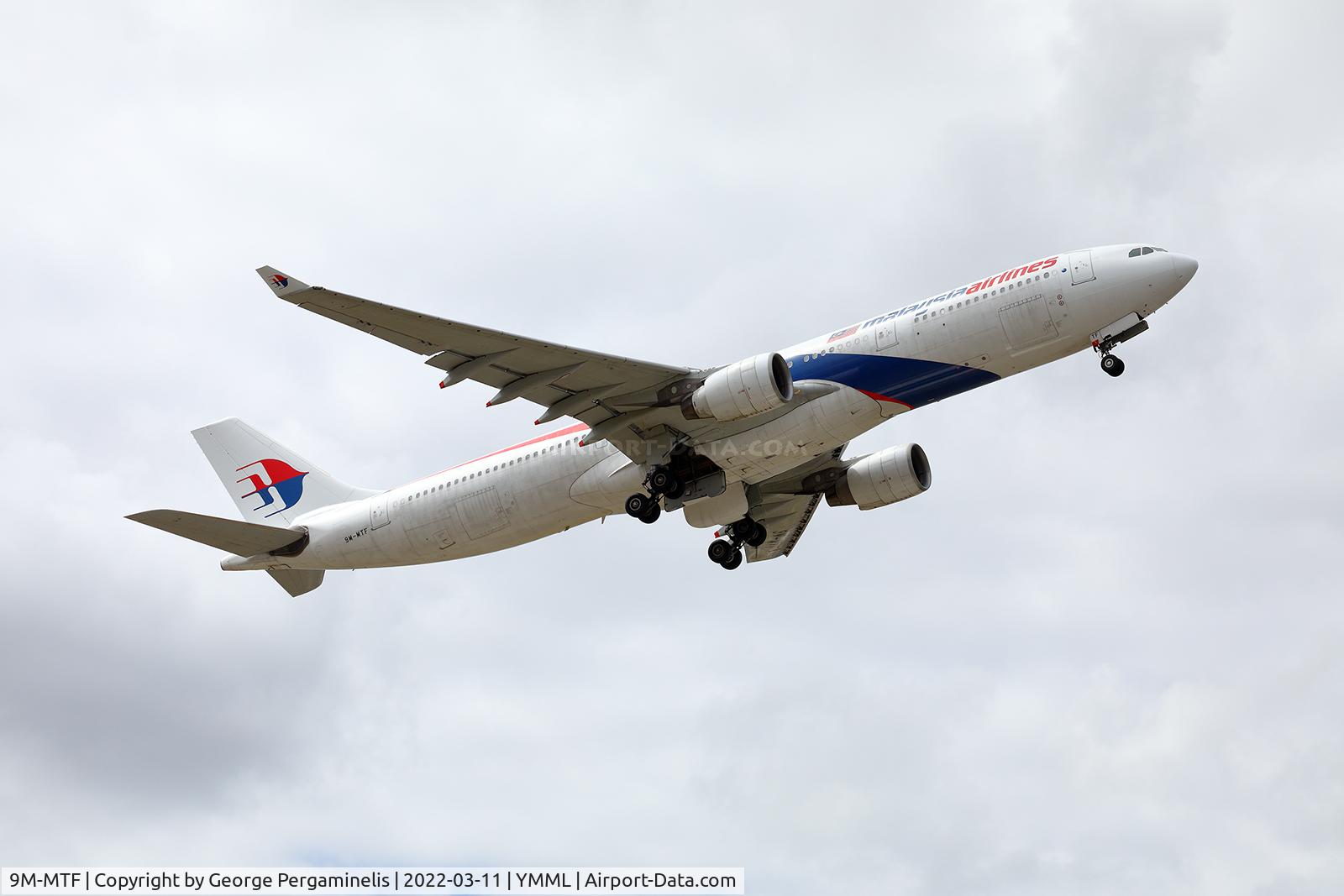 9M-MTF, 2012 Airbus A330-323X C/N 1281, Departing runway 16. All window shades down, so I suspect that it did not have any self-loading cargo aboard. Most likely a freight flight.