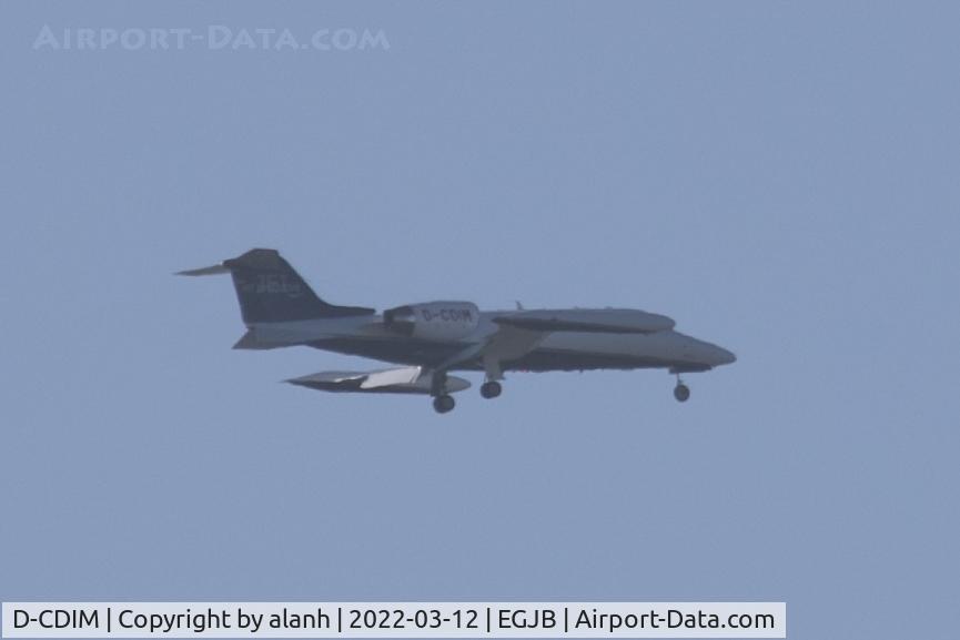D-CDIM, 1990 Gates Learjet 35A C/N 35-664, On approach for 27 at Guernsey. A long range shot offered on the grounds that an image is better than no images!