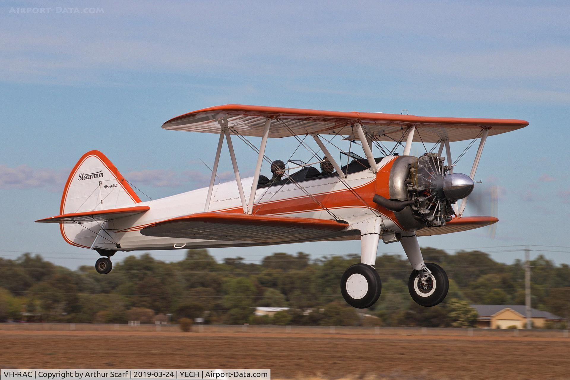 VH-RAC, 1941 Boeing A75N1 C/N 75-1528, Antique Aircraft Assn of Australia fly in at Echuca YECH March 2019