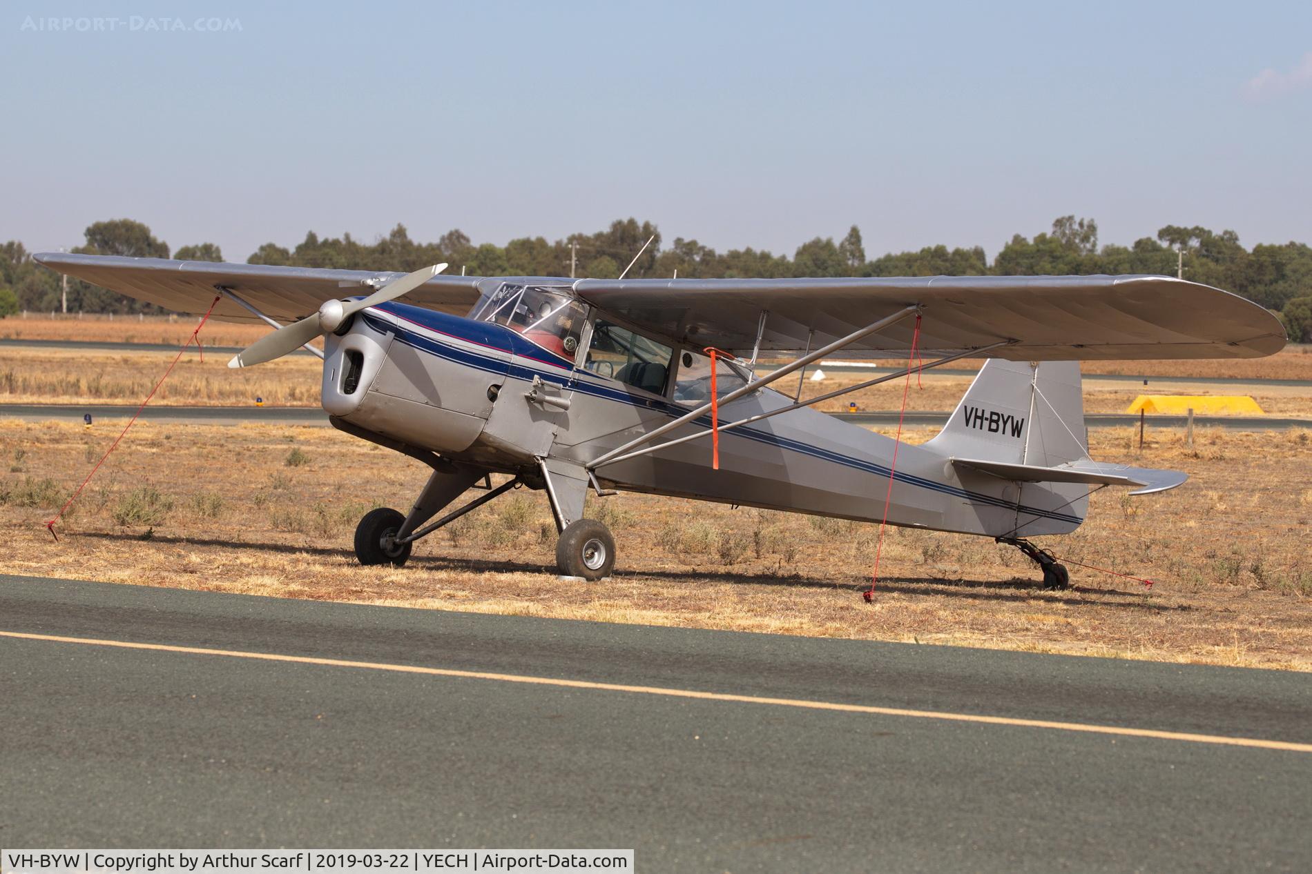 VH-BYW, 1955 Auster J-5P Autocar C/N 3136, Antique Aeroplane Association of Australia fly in Echuca Vic 2019