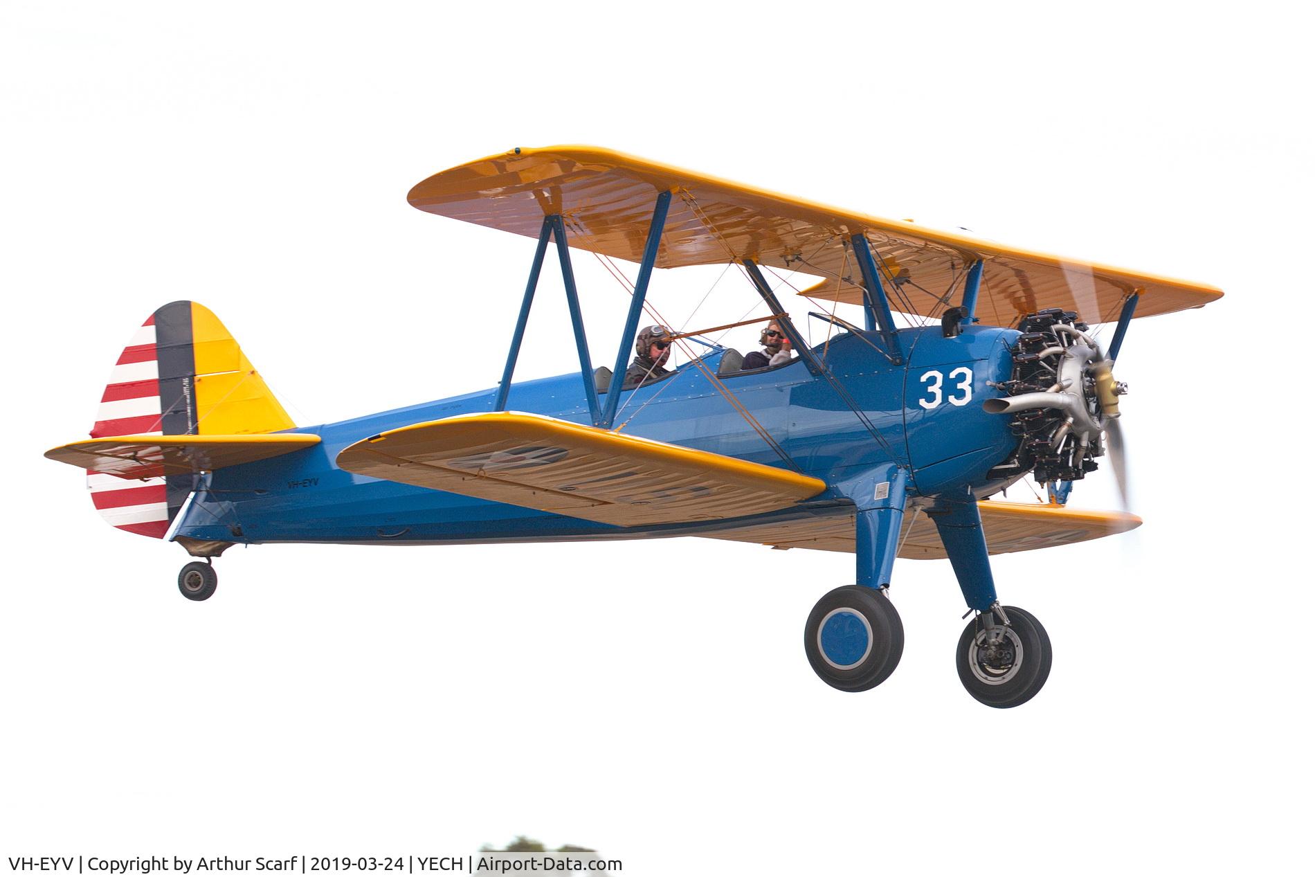 VH-EYV, 1941 Boeing A75N1 C/N 75-678, Antique Aeroplane Association of Australia fly in Echuca Vic 2019