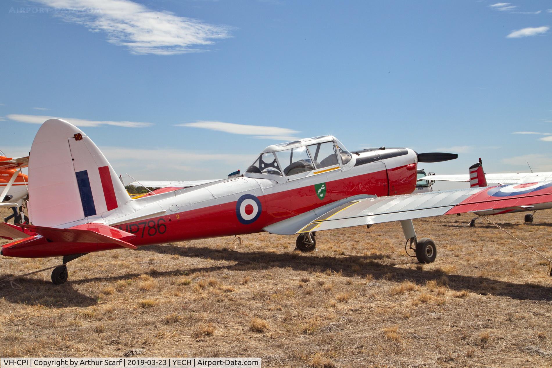 VH-CPI, 1952 De Havilland DHC-1 Chipmunk T.10 C/N C1/0677, Antique Aeroplane Association of Australia fly in Echuca Vic 2019