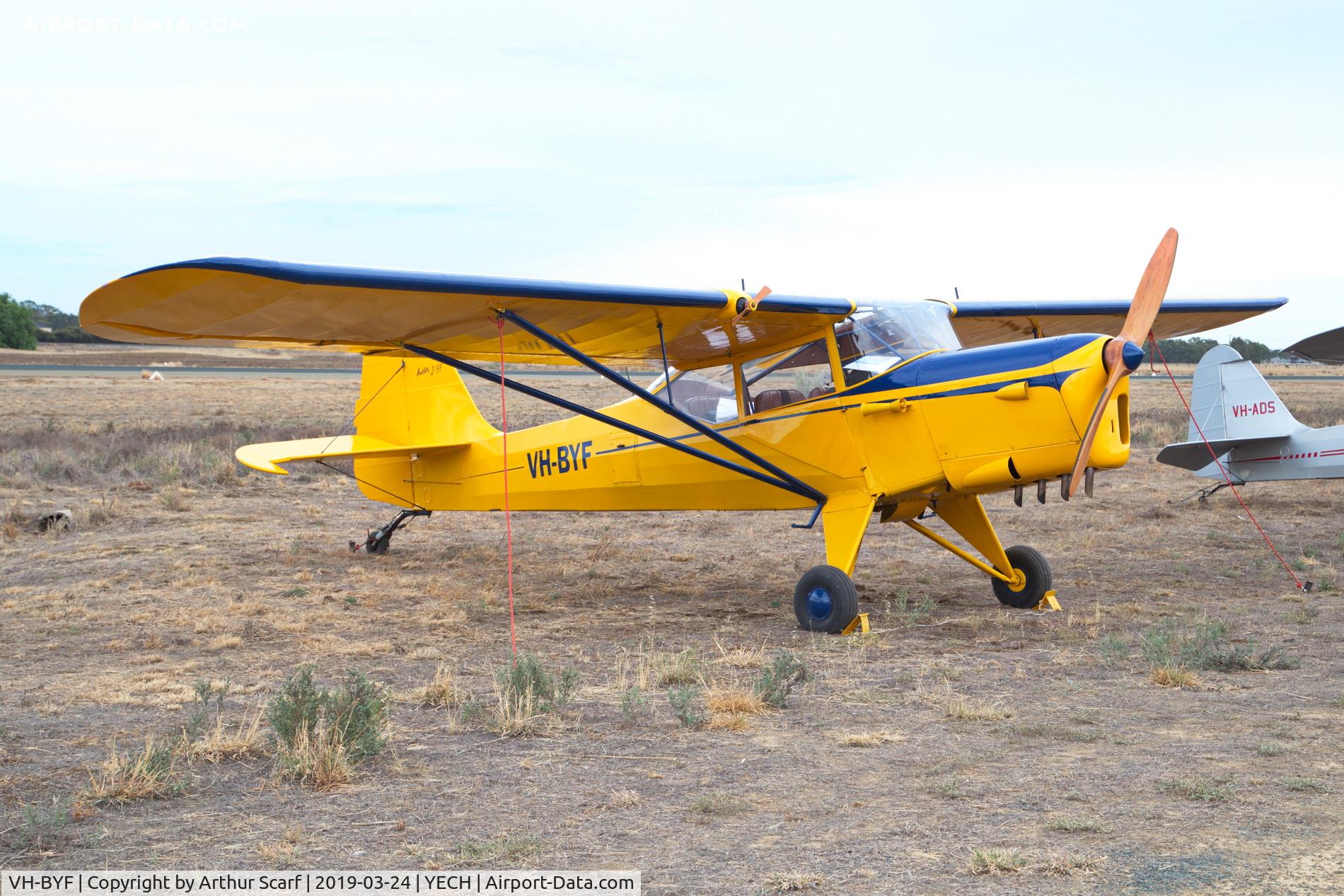 VH-BYF, 1952 Auster J-5F Aiglet Trainer C/N 170FM, Antique Aeroplane Association of Australia fly in Echuca Vic 2019