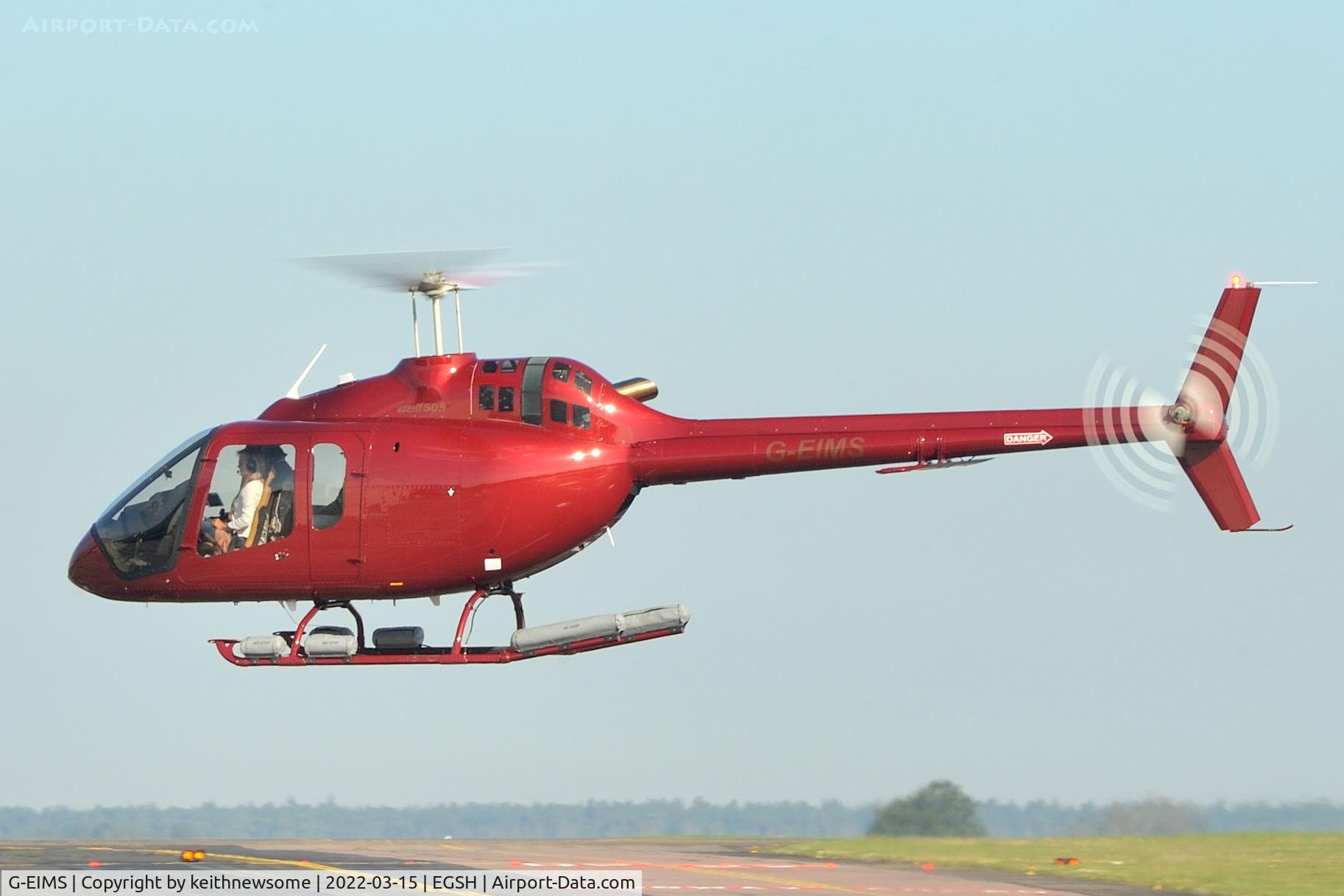 G-EIMS, 2019 Bell 505 Jet Ranger X C/N 65213, Arriving at Norwich from Surrey.
