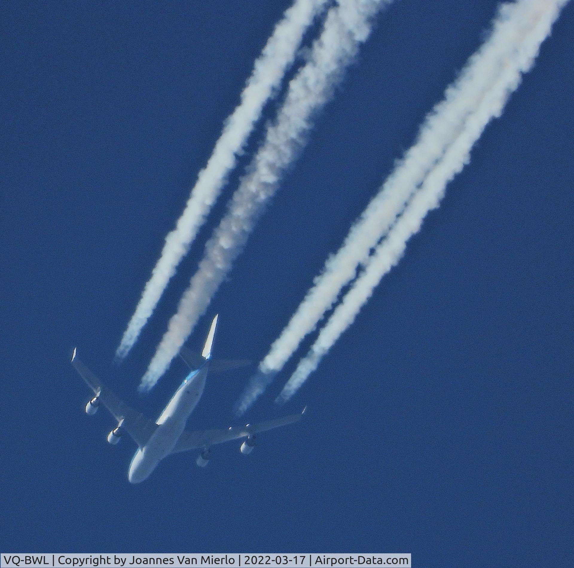 VQ-BWL, 2000 Boeing 747-406F C/N 30454, Cruising over Belgium heading fot the UK