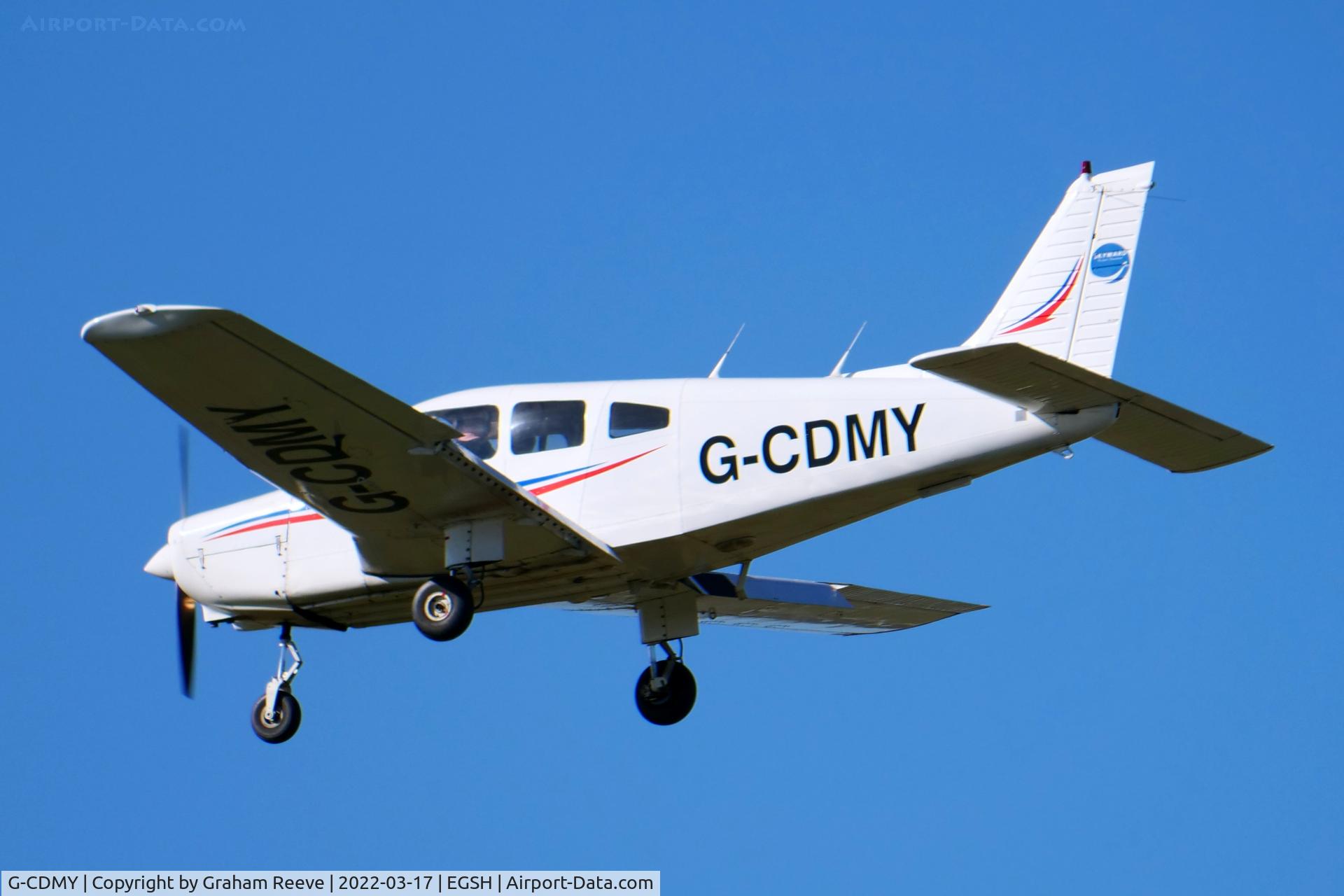 G-CDMY, 1979 Piper PA-28-161 Cherokee Warrior II C/N 28-7916007, Landing at Norwich.