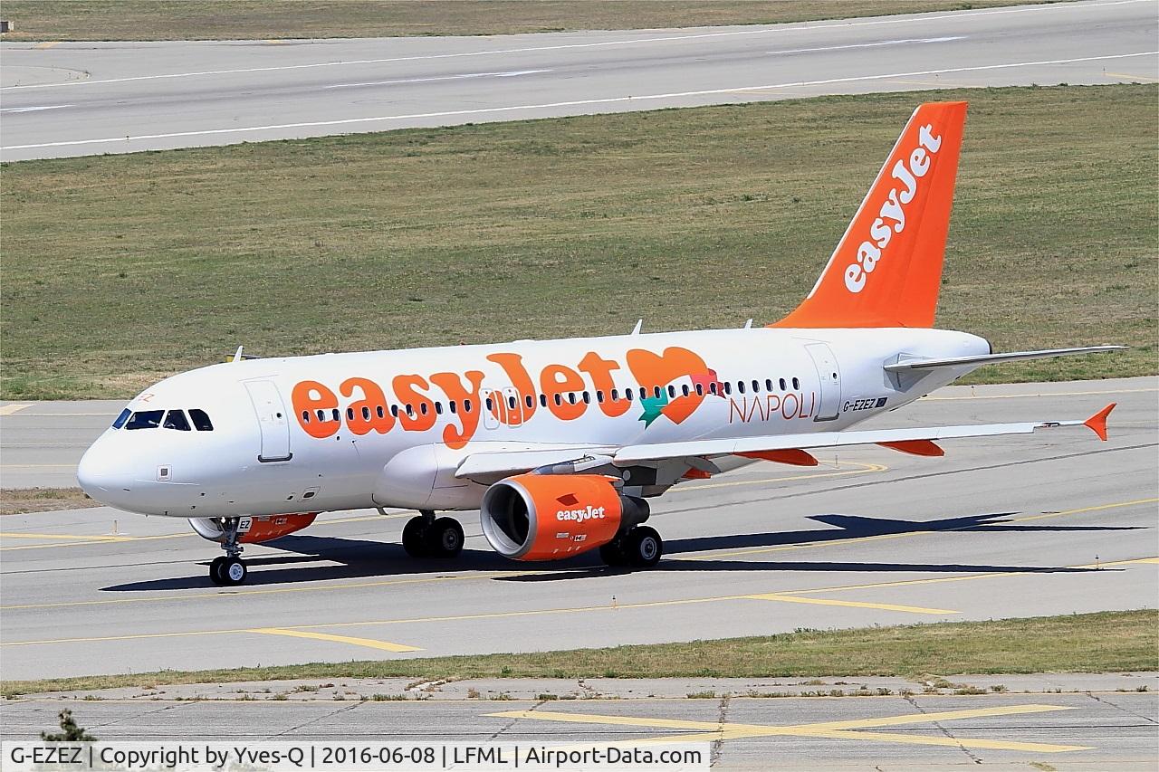 G-EZEZ, 2004 Airbus A319-111 C/N 2360, Airbus A319-111, Taxiing to holding point Rwy 31R, Marseille-Provence Airport (LFML-MRS)