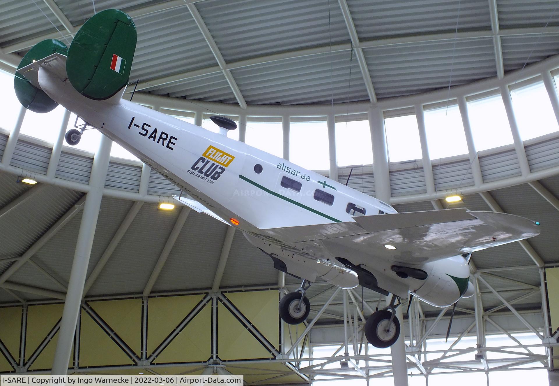 I-SARE, Beech C-45F Expeditor C/N 6668, Beechcraft C-45F Expeditor, exhibited inside the terminal at Olbia Costa Smeralda Airport, Olbia