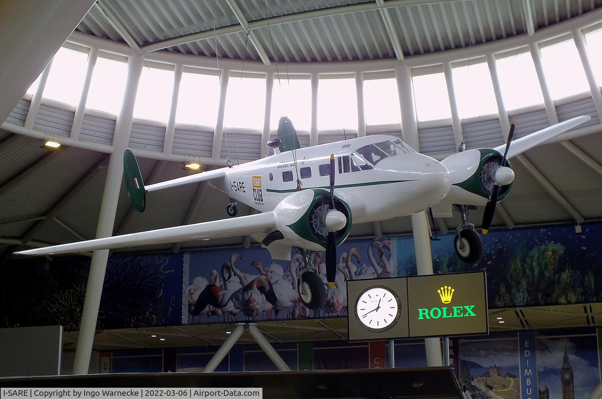 I-SARE, Beech C-45F Expeditor C/N 6668, Beechcraft C-45F Expeditor, exhibited inside the terminal at Olbia Costa Smeralda Airport, Olbia