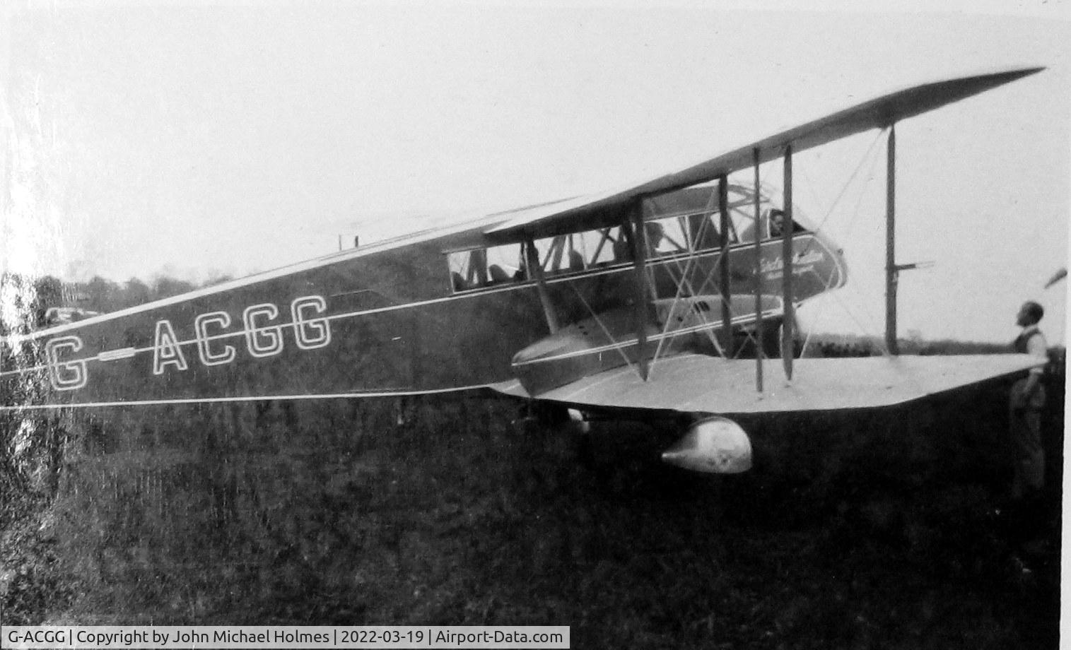 G-ACGG, 1933 De Havilland DH-84 Dragon C/N 6025, Aircraft on a grass airfield in England in the 1940s