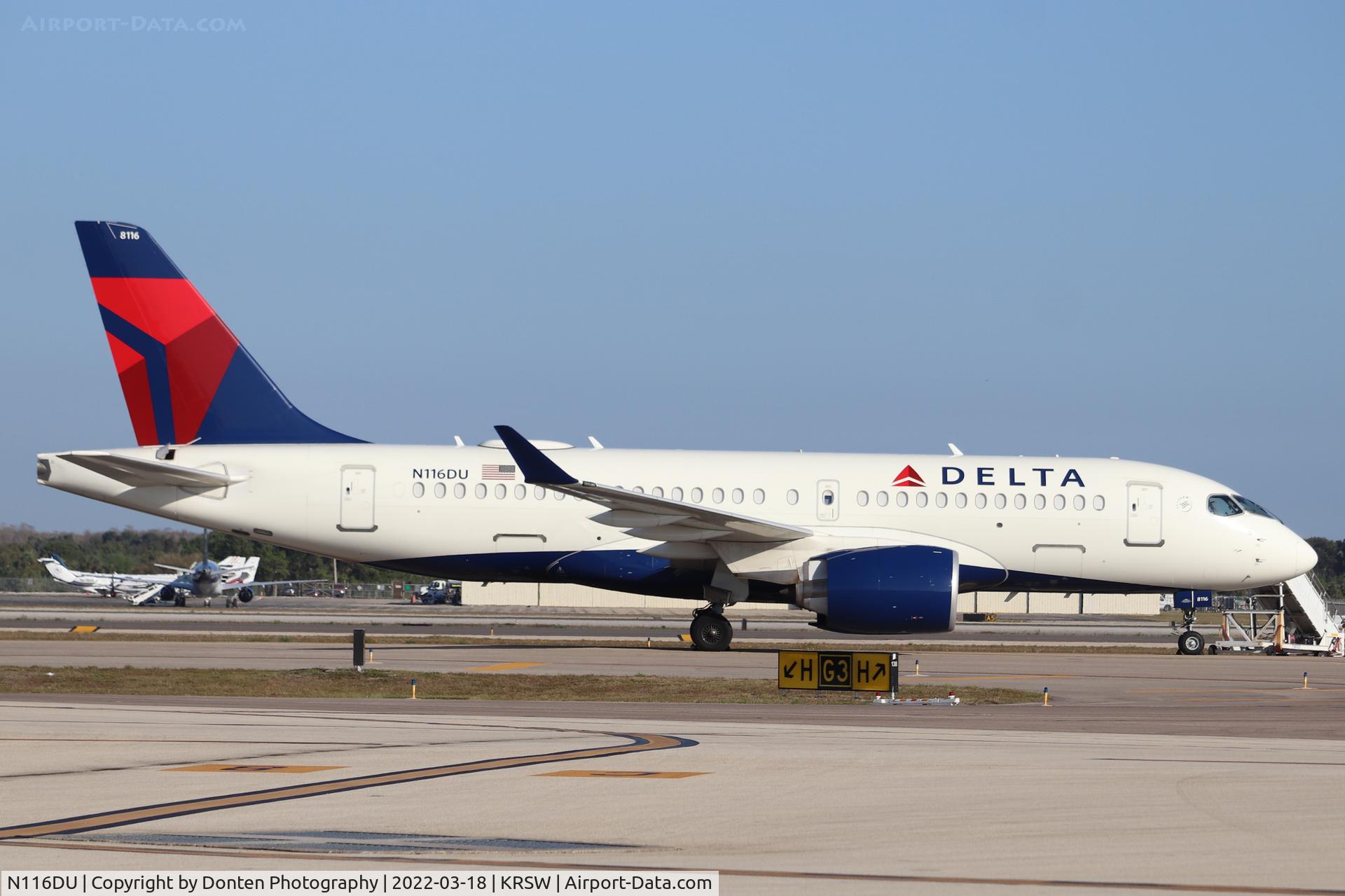 N116DU, 2019 Airbus A220-100 C/N 50035, Delta Airbus A220 (N116DU) parked at Southwest Florida International Airport