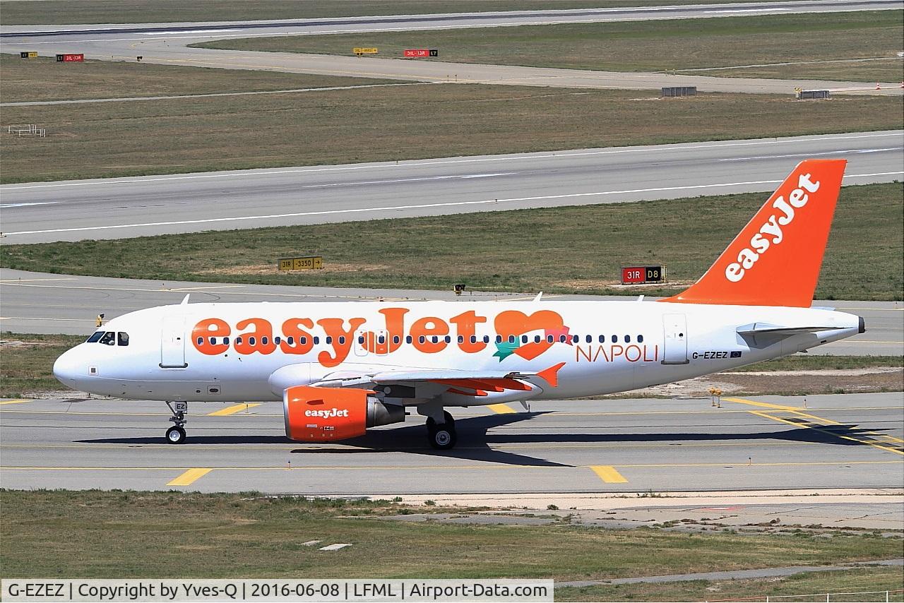 G-EZEZ, 2004 Airbus A319-111 C/N 2360, Airbus A319-111, Holding point Rwy 31R, Marseille-Provence Airport (LFML-MRS)