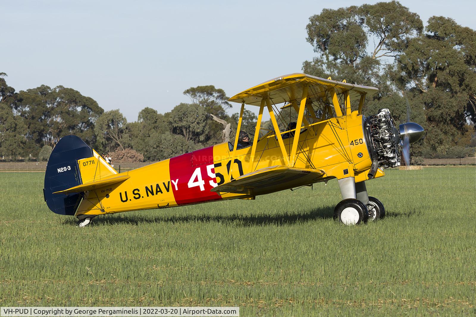 VH-PUD, 1943 Boeing Company N2S-3 Kaydet (B75N1) C/N 75-7315, Visiting aircraft at the Serpentine Air Race Centennial Celebration Airshow.
