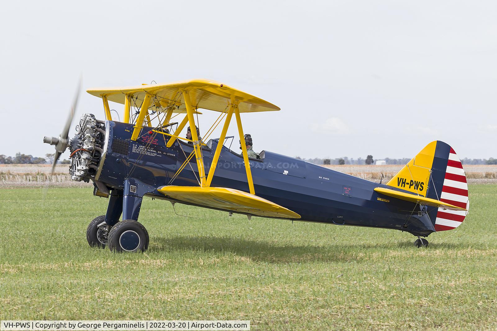 VH-PWS, 1943 Boeing B75N1 C/N 75-7462, Visiting aircraft at the Serpentine Air Race Centennial Celebration Airshow.